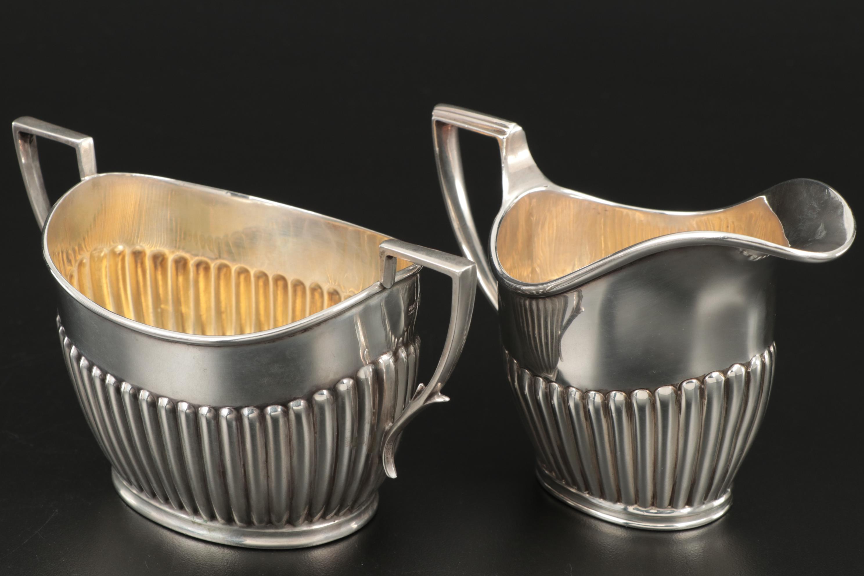 English Queen Anne Style Sterling Silver Tea Set, Late 19th/Early 20th Century