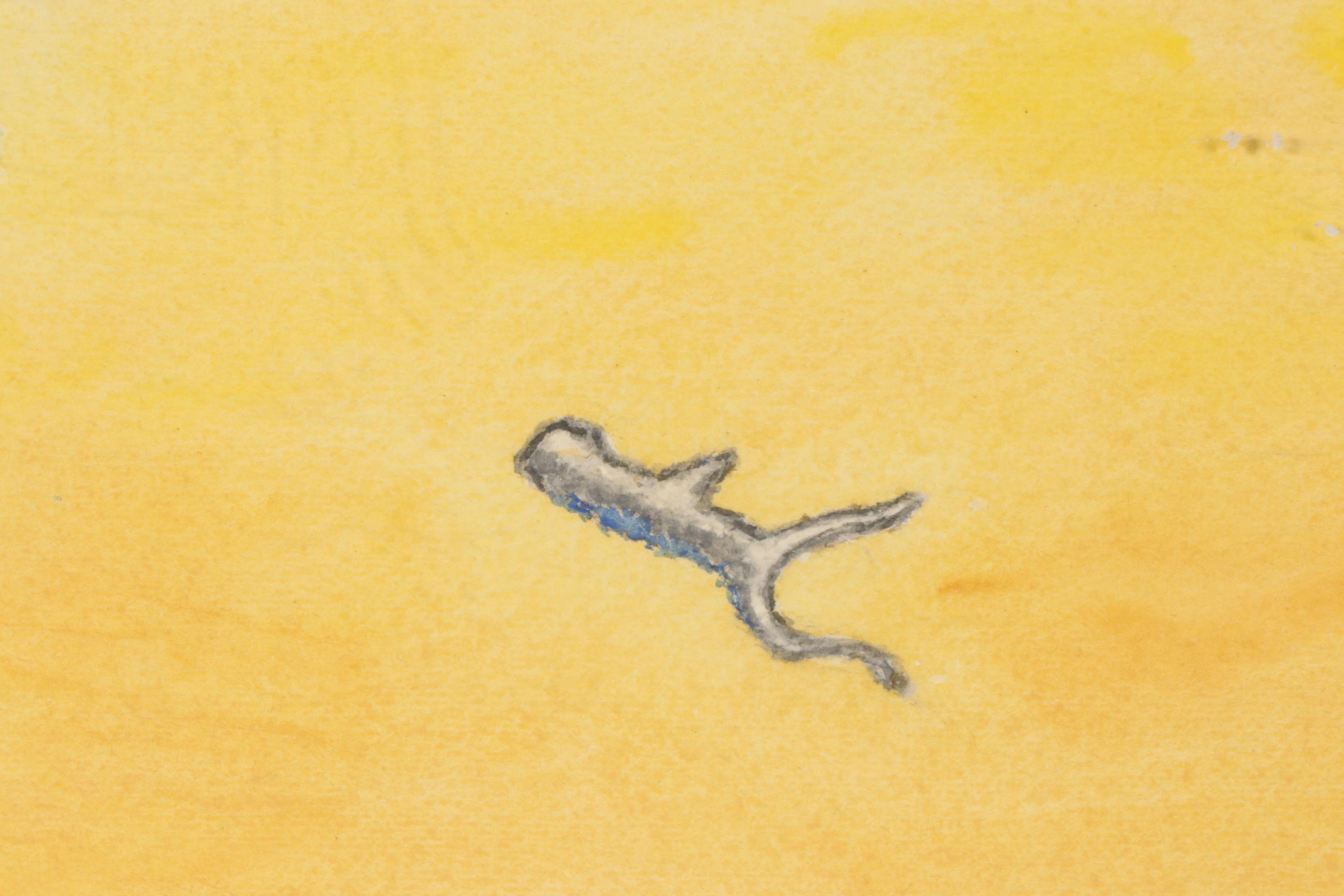 Folk Art Beach Scene Watercolor Painting, 1987