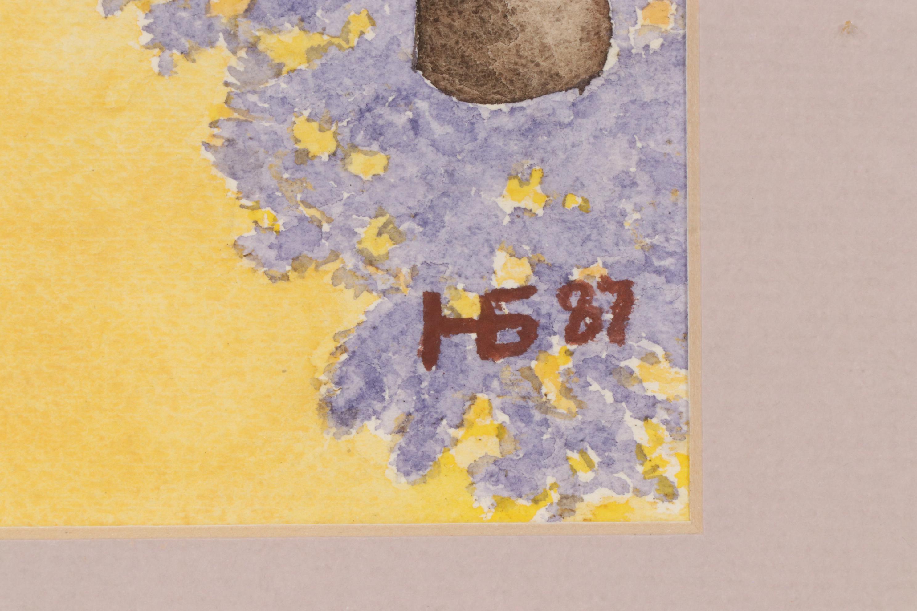 Folk Art Beach Scene Watercolor Painting, 1987