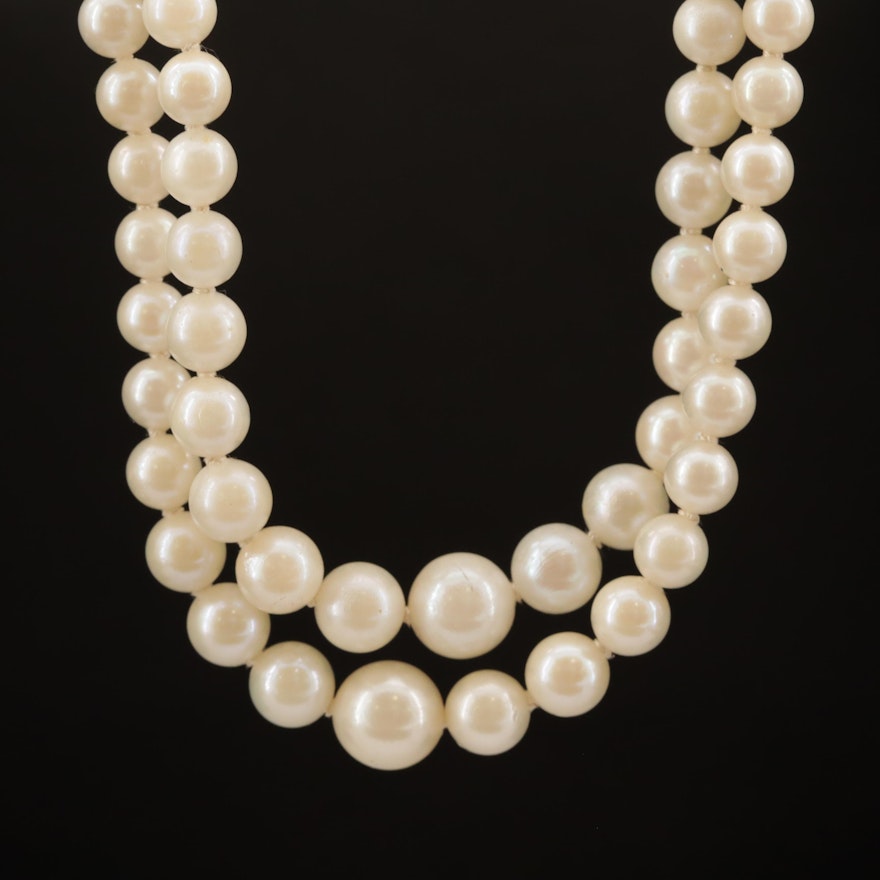 Graduated Pearl Double Strand Necklace with 14K Clasp