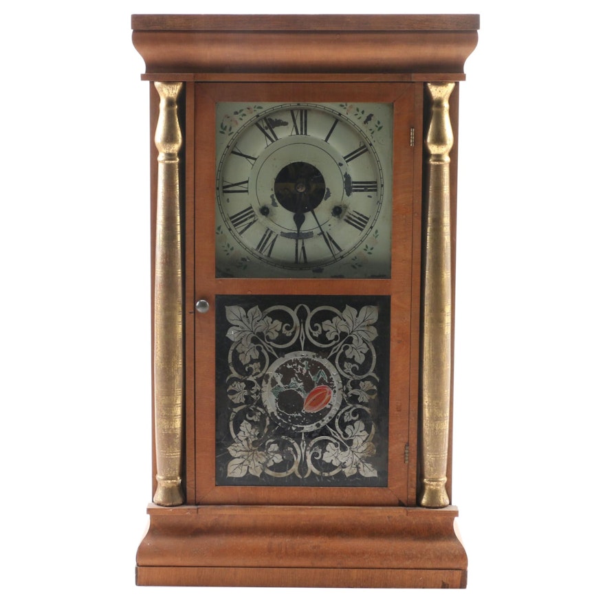 Seth Thomas Column & Cornice Wooden Mantel Clock with Stenciled Door