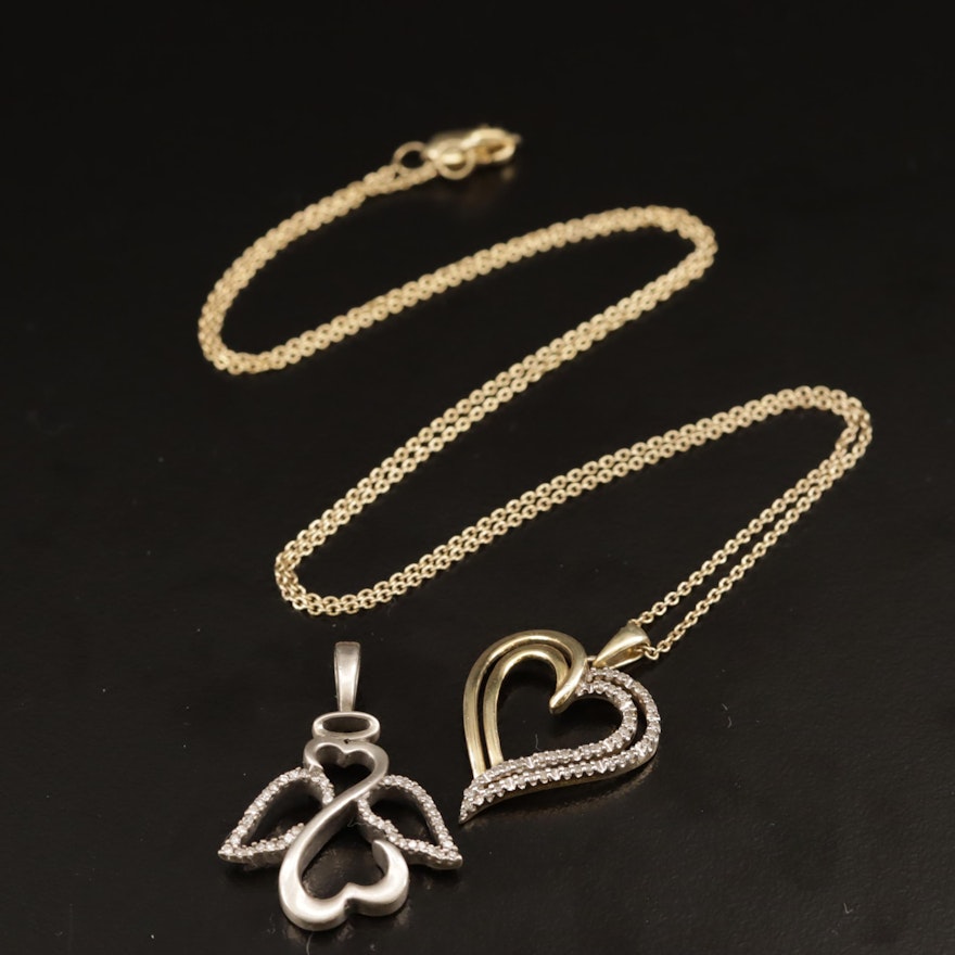 Jane Seymour "Open Hearts" Diamond Angel Pendant and Heart Pendant Necklace