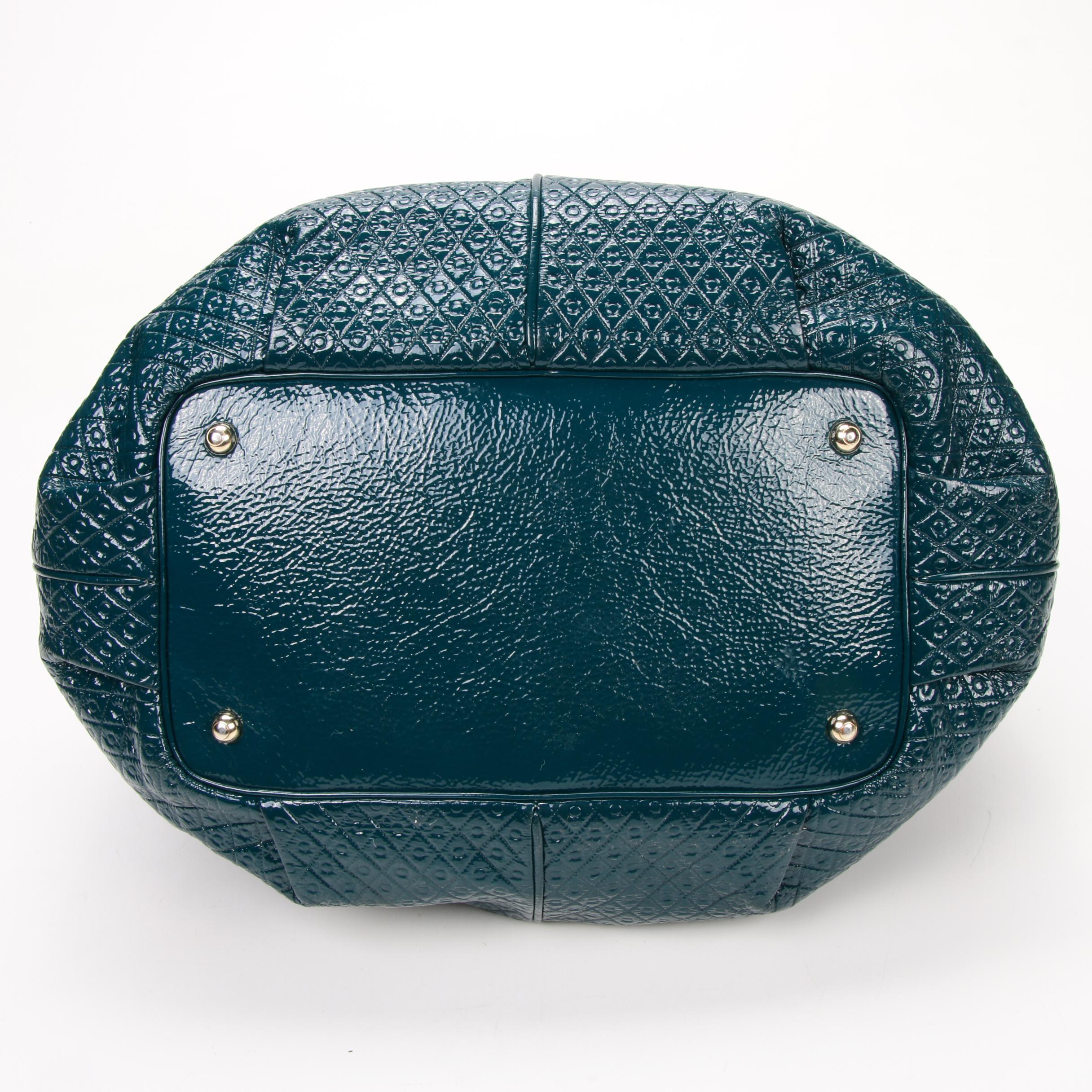 Tod's Teal Embossed Patent Leather Signature Drawstring Tote Shoulder Bag