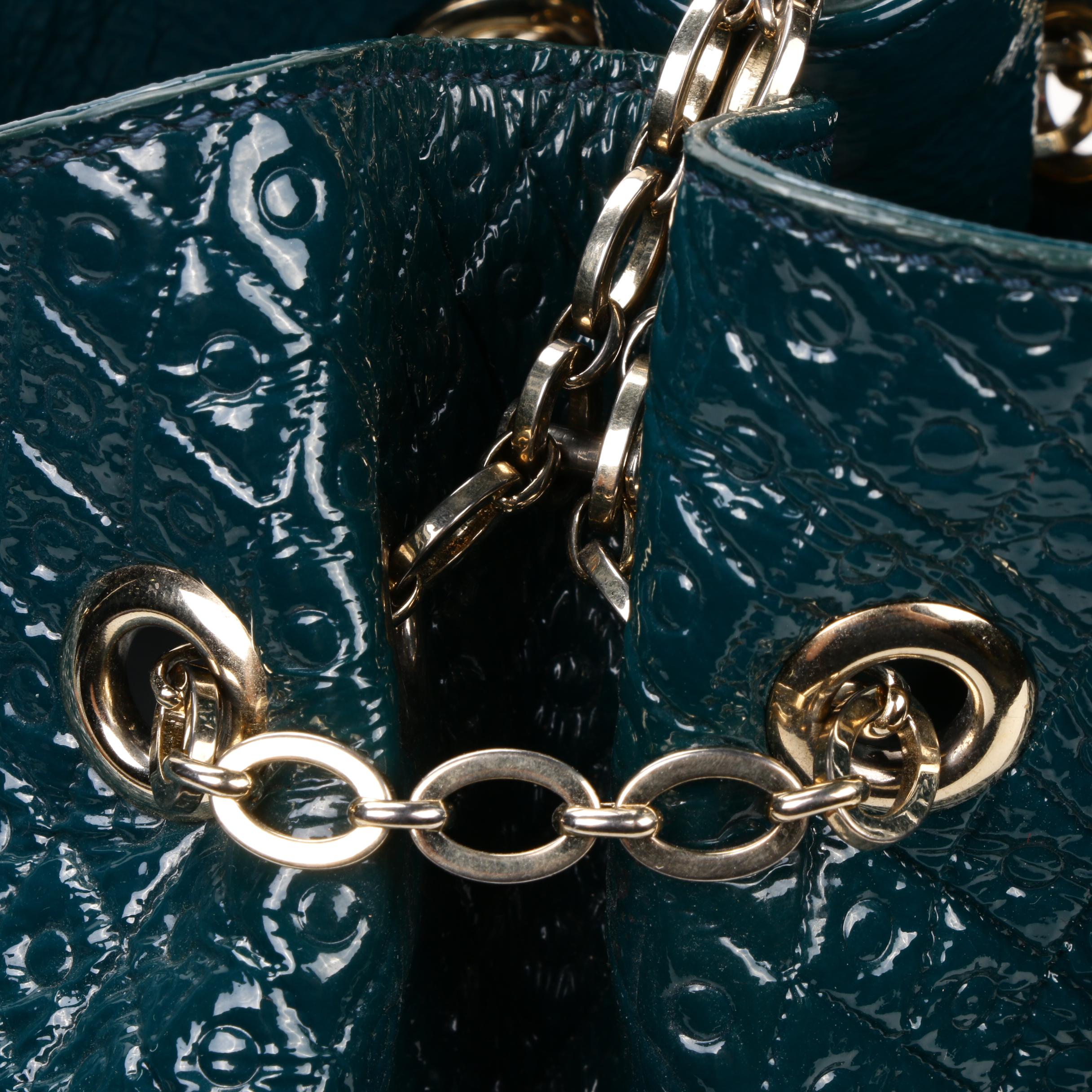 Tod's Teal Embossed Patent Leather Signature Drawstring Tote Shoulder Bag