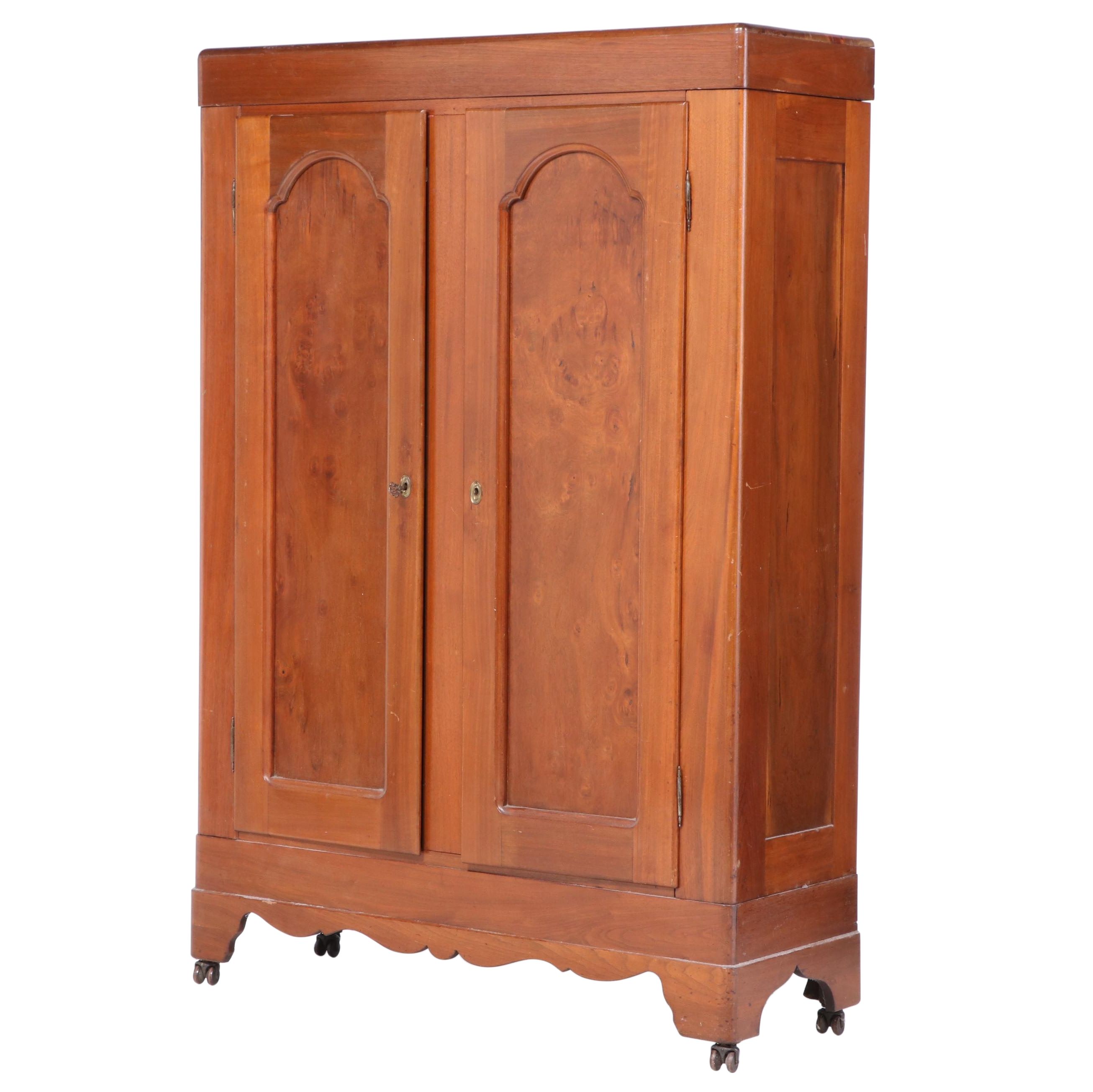 Victorian Walnut and Burl Walnut Wardrobe, Late 19th Century