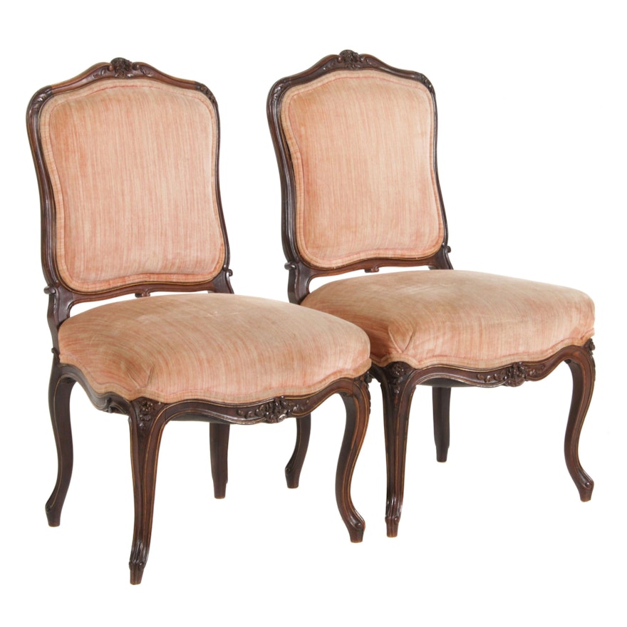 Pair of French Provincial Style Carved Walnut Chairs, Mid to Late 20th Century