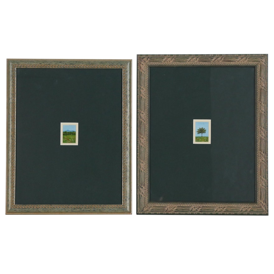 Miniature Acrylic Paintings of Pastoral Landscapes, Late 20th Century