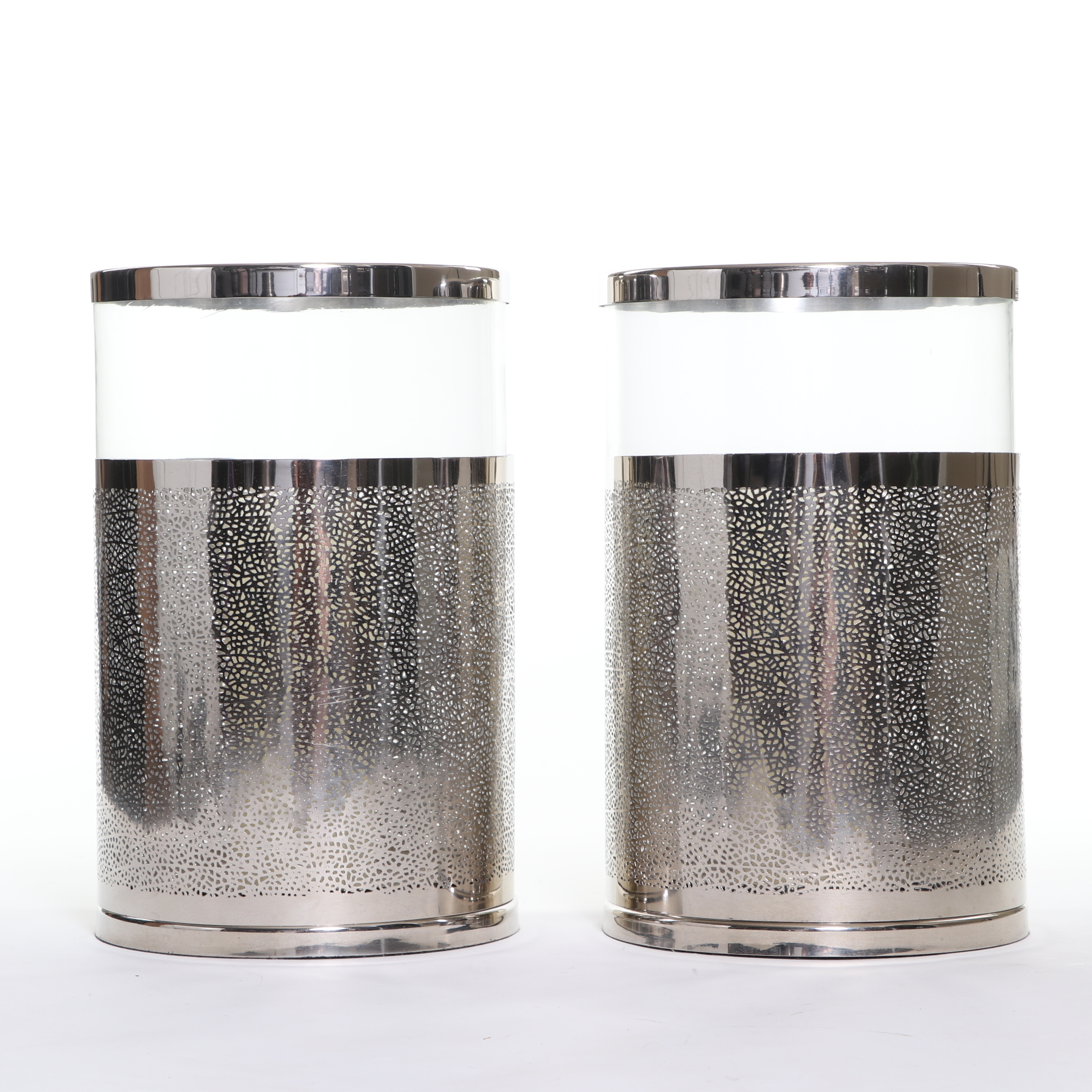 Arteriors Silver Tone Metal and Glass Lattice Candle Holders, Contemporary