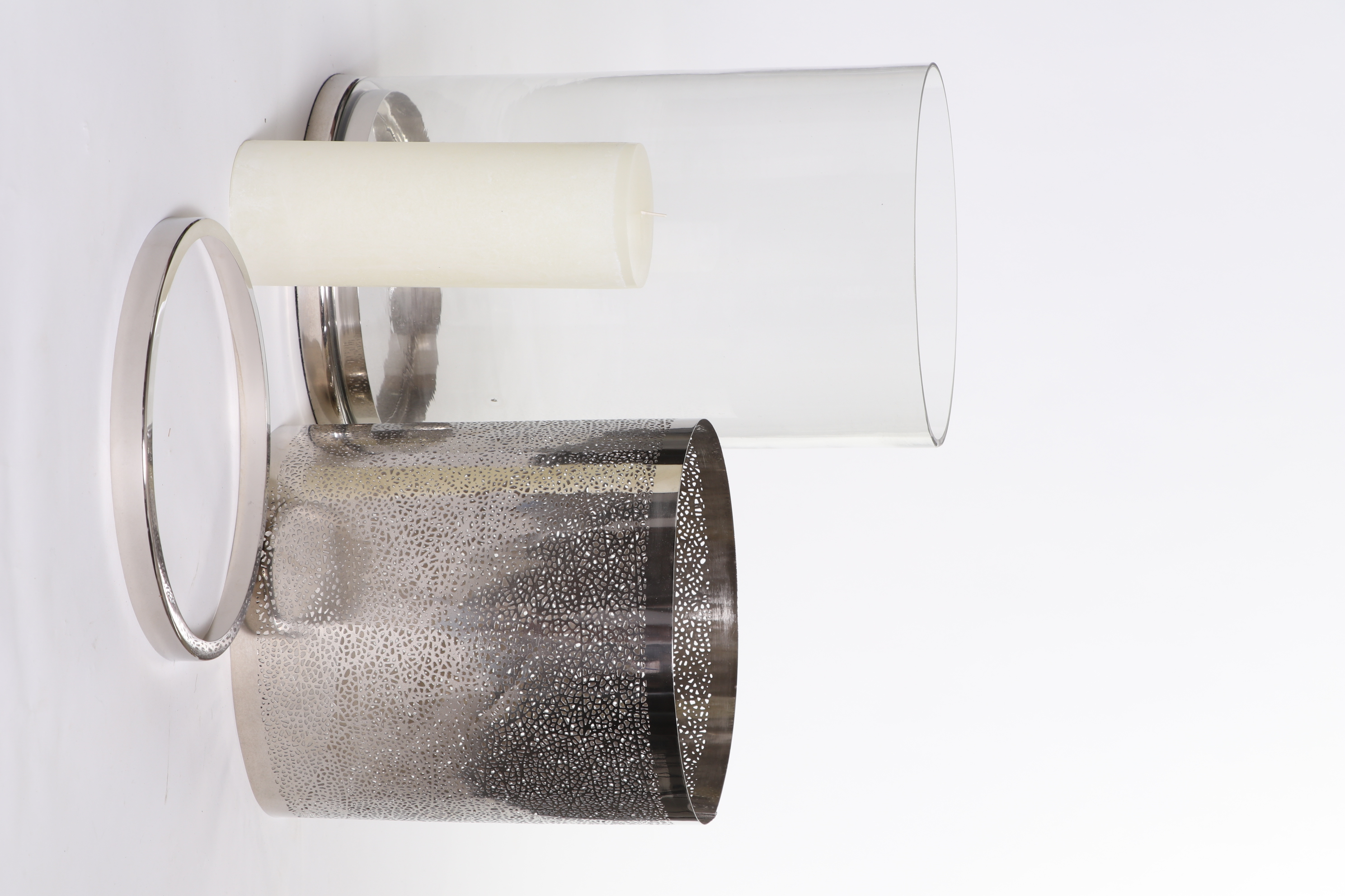 Arteriors Silver Tone Metal and Glass Lattice Candle Holders, Contemporary