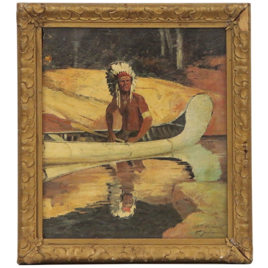 Oil Painting after Robert Wesley Amick "The Indian Scout", Mid-20th Century