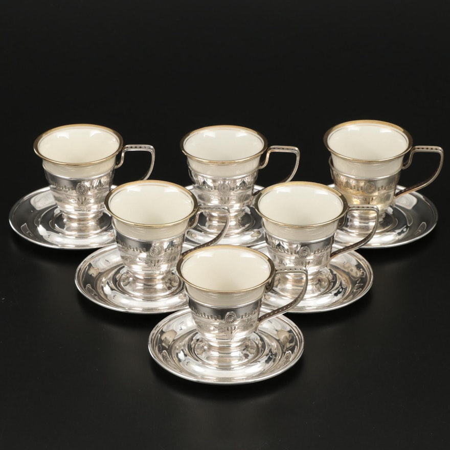 Webster Sterling Silver Demitasse Cup and Saucer Set with Porcelain Inserts