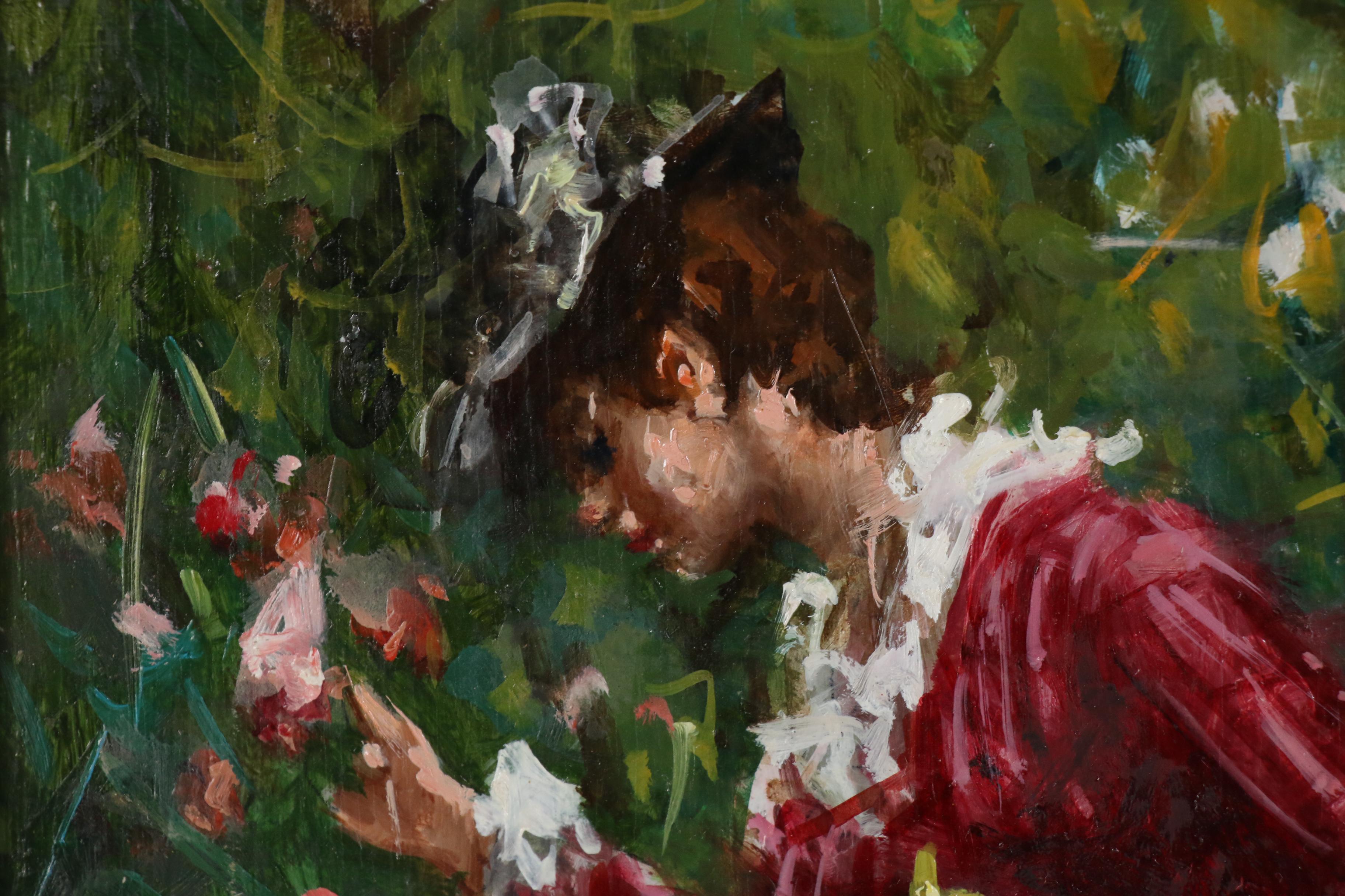 Maria Liberti Oil Painting of Woman in Garden, 21st century