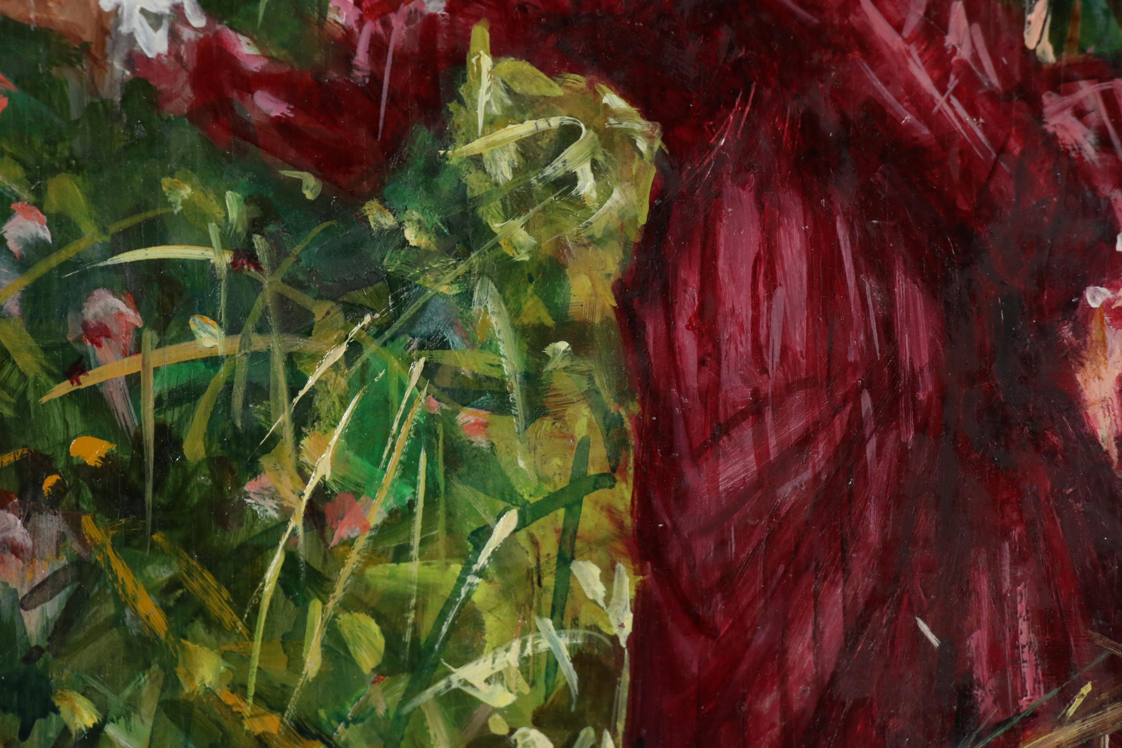 Maria Liberti Oil Painting of Woman in Garden, 21st century