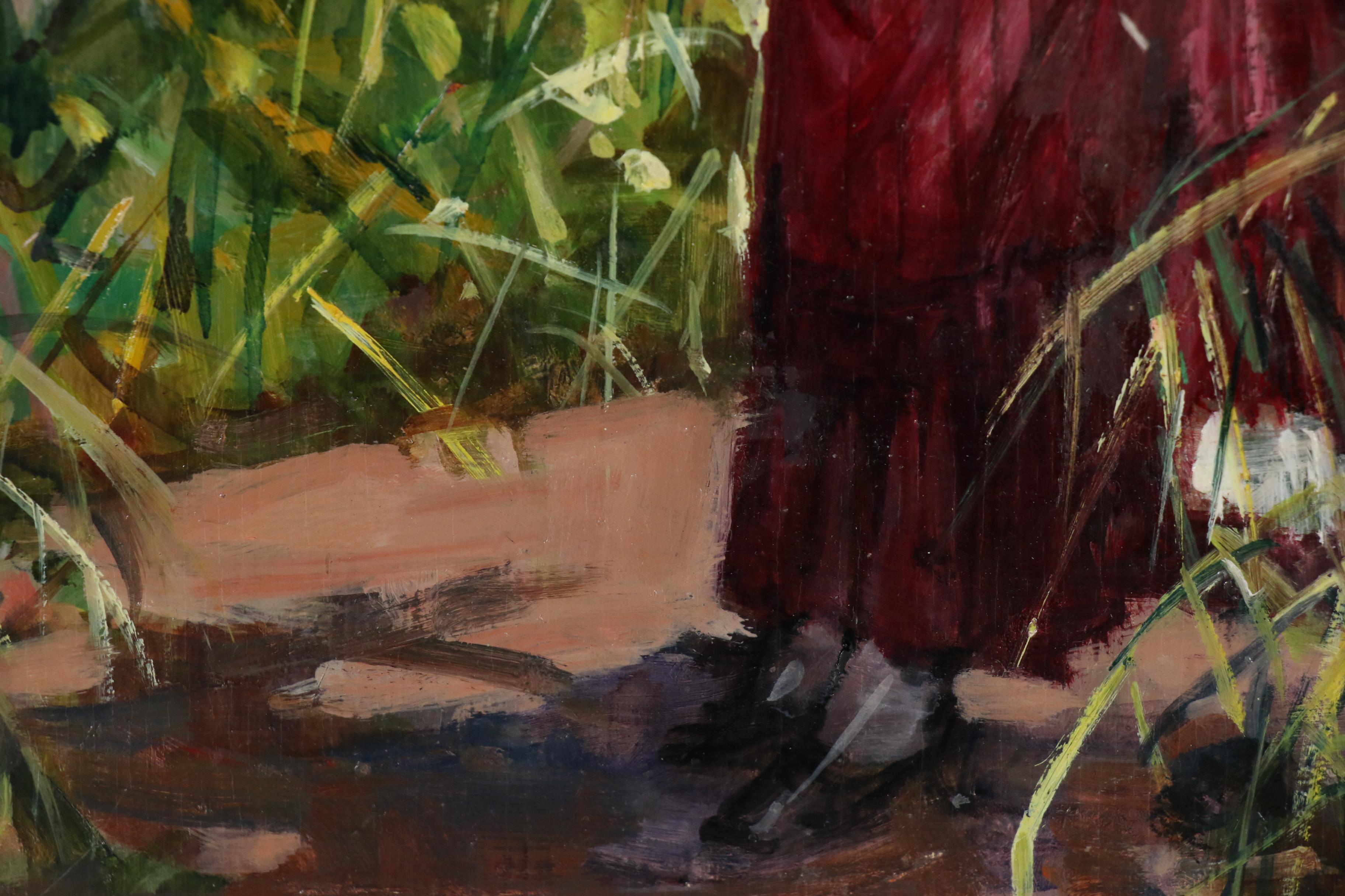 Maria Liberti Oil Painting of Woman in Garden, 21st century