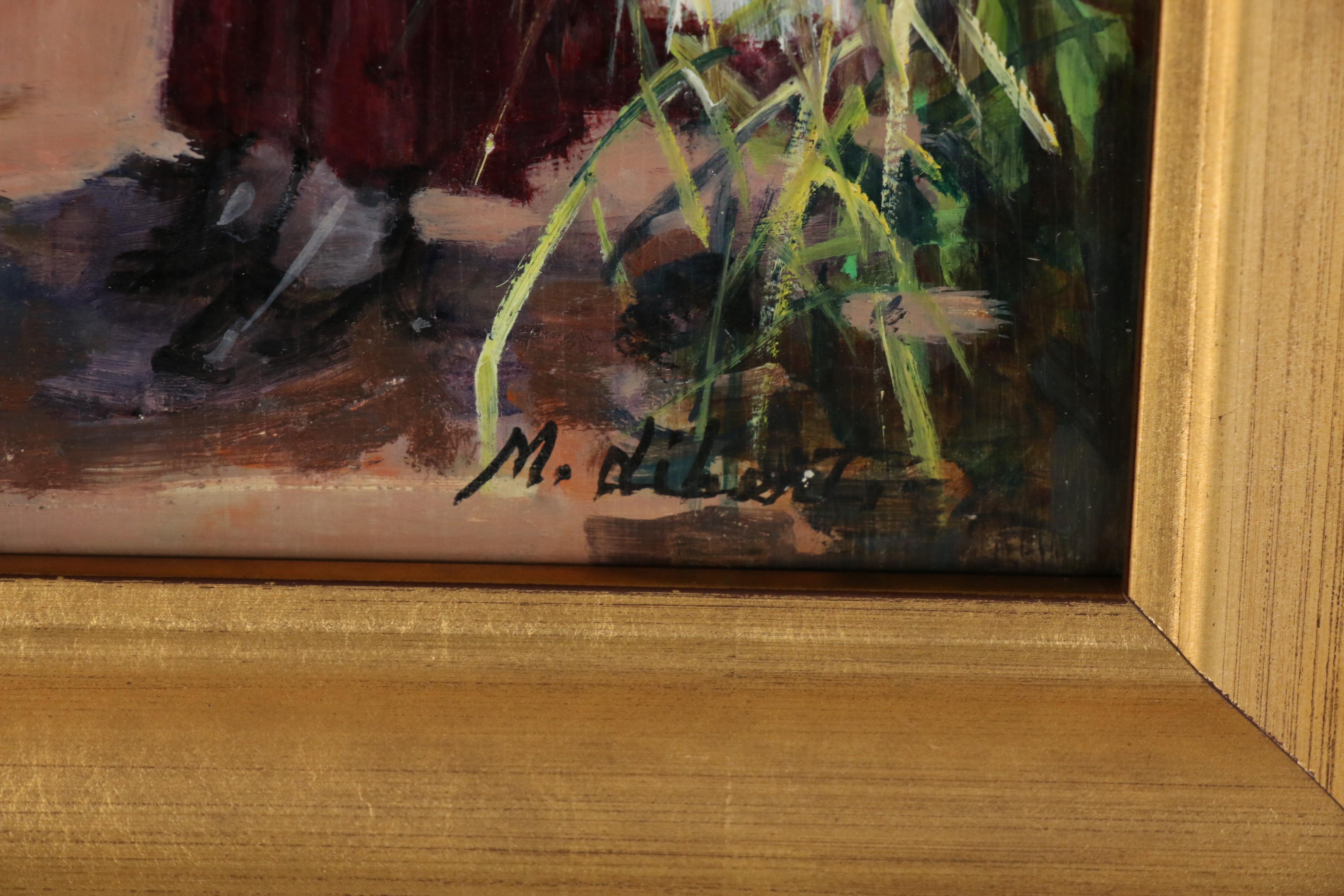 Maria Liberti Oil Painting of Woman in Garden, 21st century