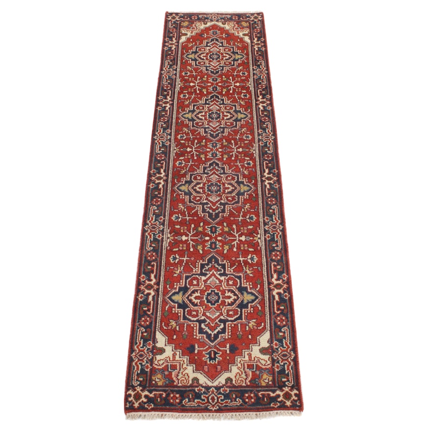 2'6 x 10'3 Hand-Knotted Indo Persian Heriz Serapi Carpet Runner, 2010s
