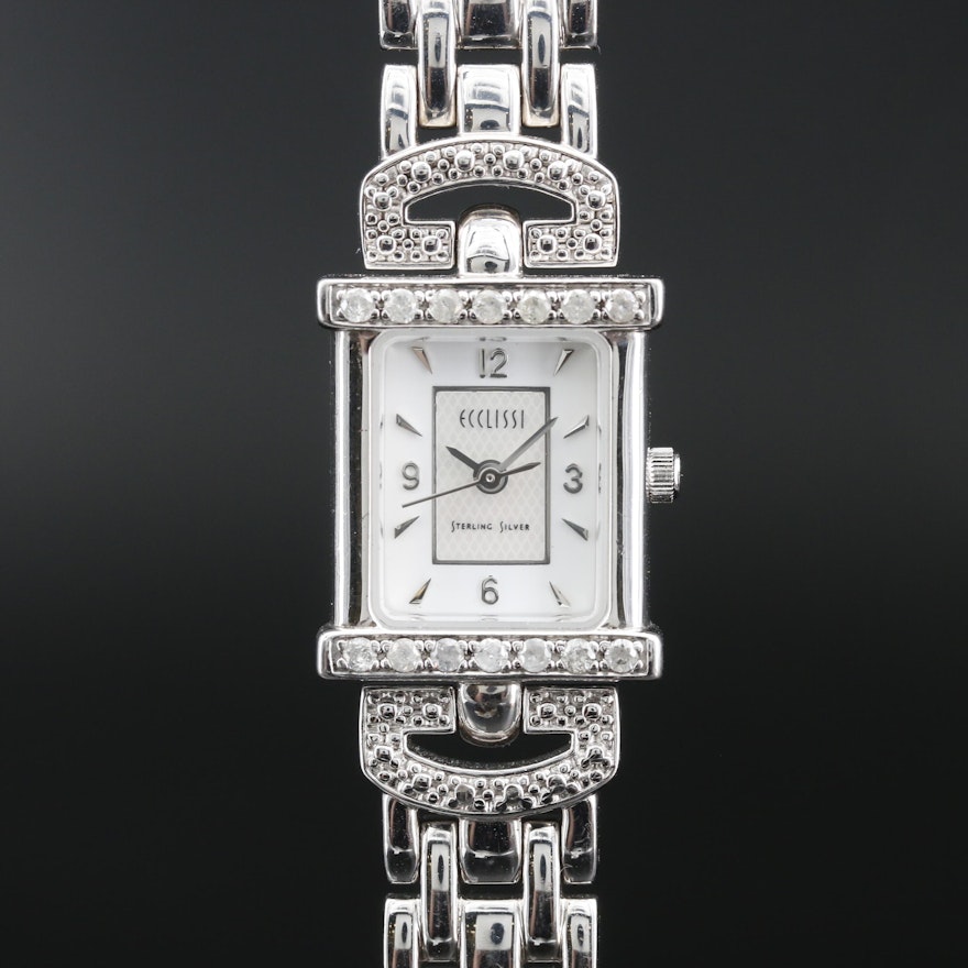 Ecclissi Sterling Silver and Diamond Quartz Wristwatch