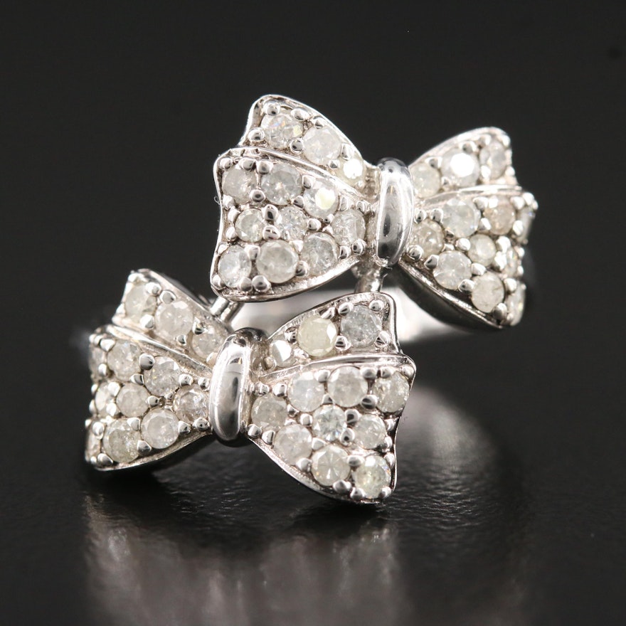 Sterling Silver Double Bow Tie Diamond Bypass Ring