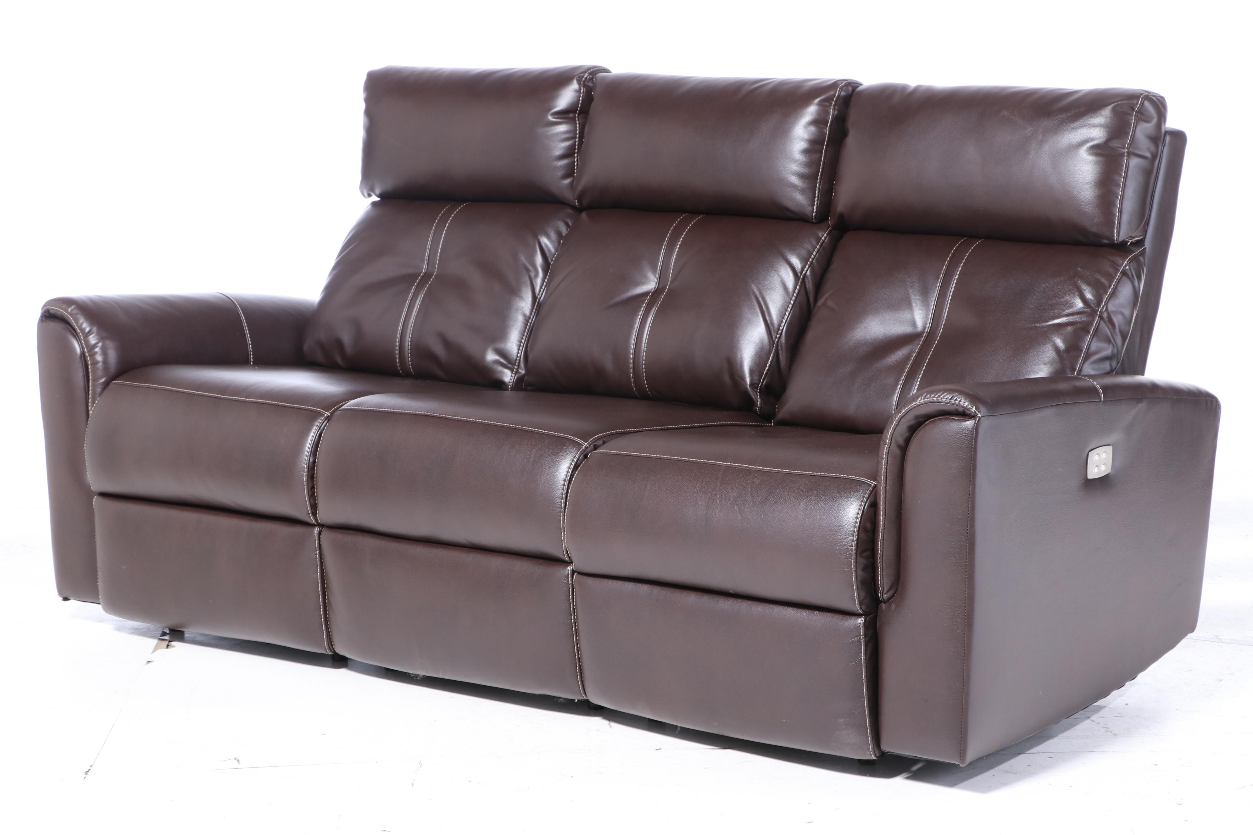 Havertys "Easy Street" Faux-Leather Dual Power-Reclining Sofa