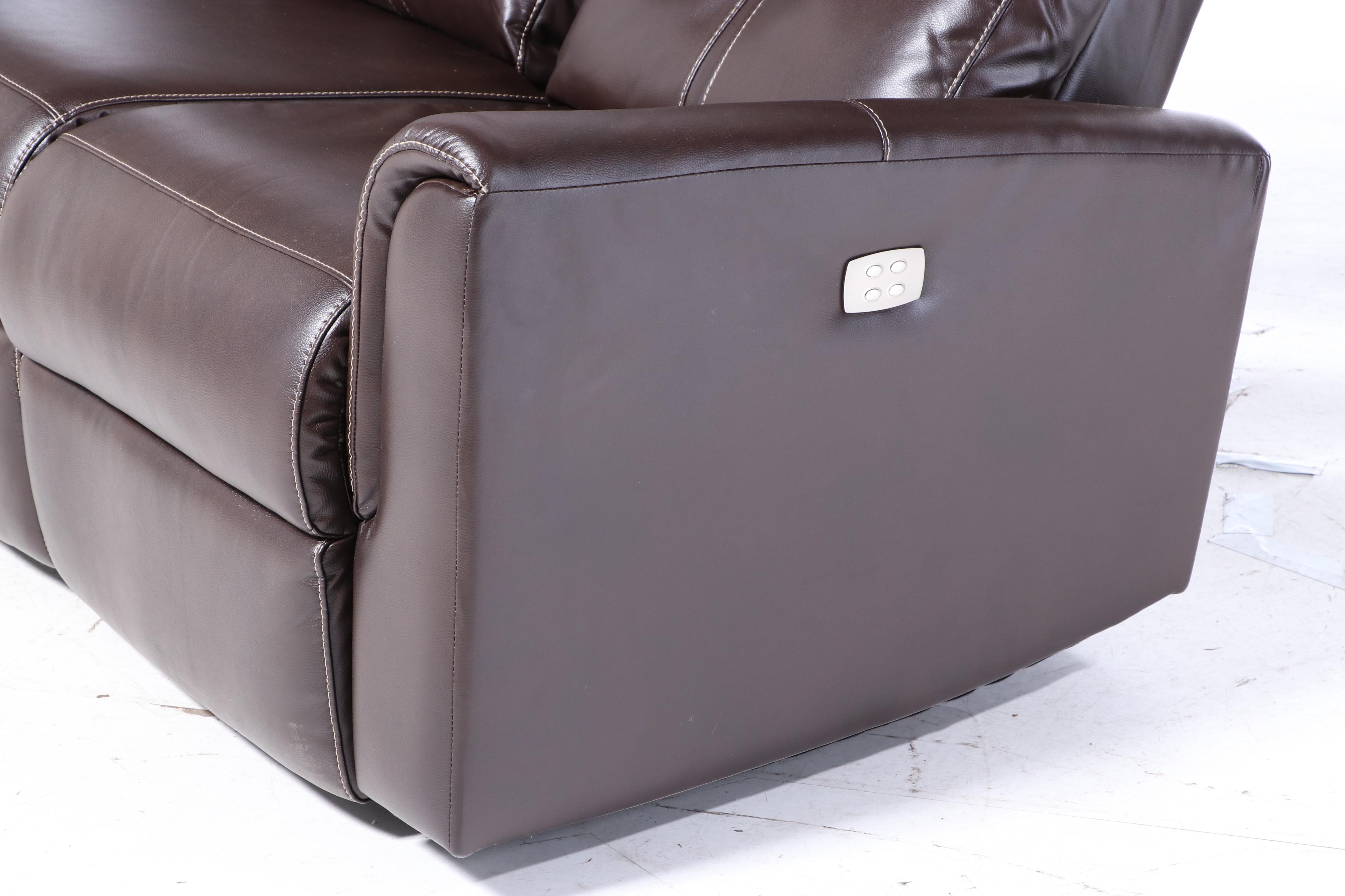 Havertys "Easy Street" Faux-Leather Dual Power-Reclining Sofa