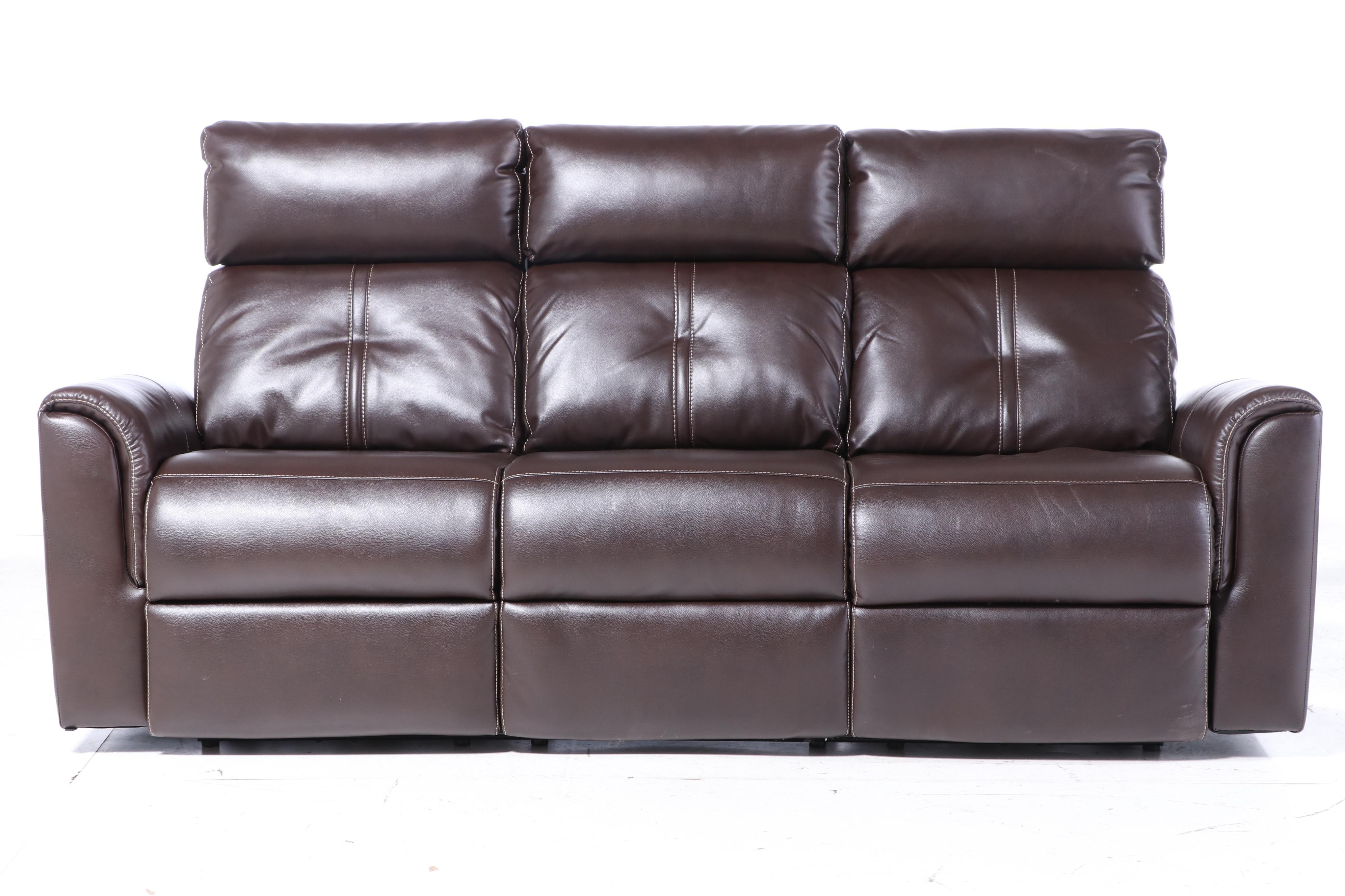 Havertys "Easy Street" Faux-Leather Dual Power-Reclining Sofa