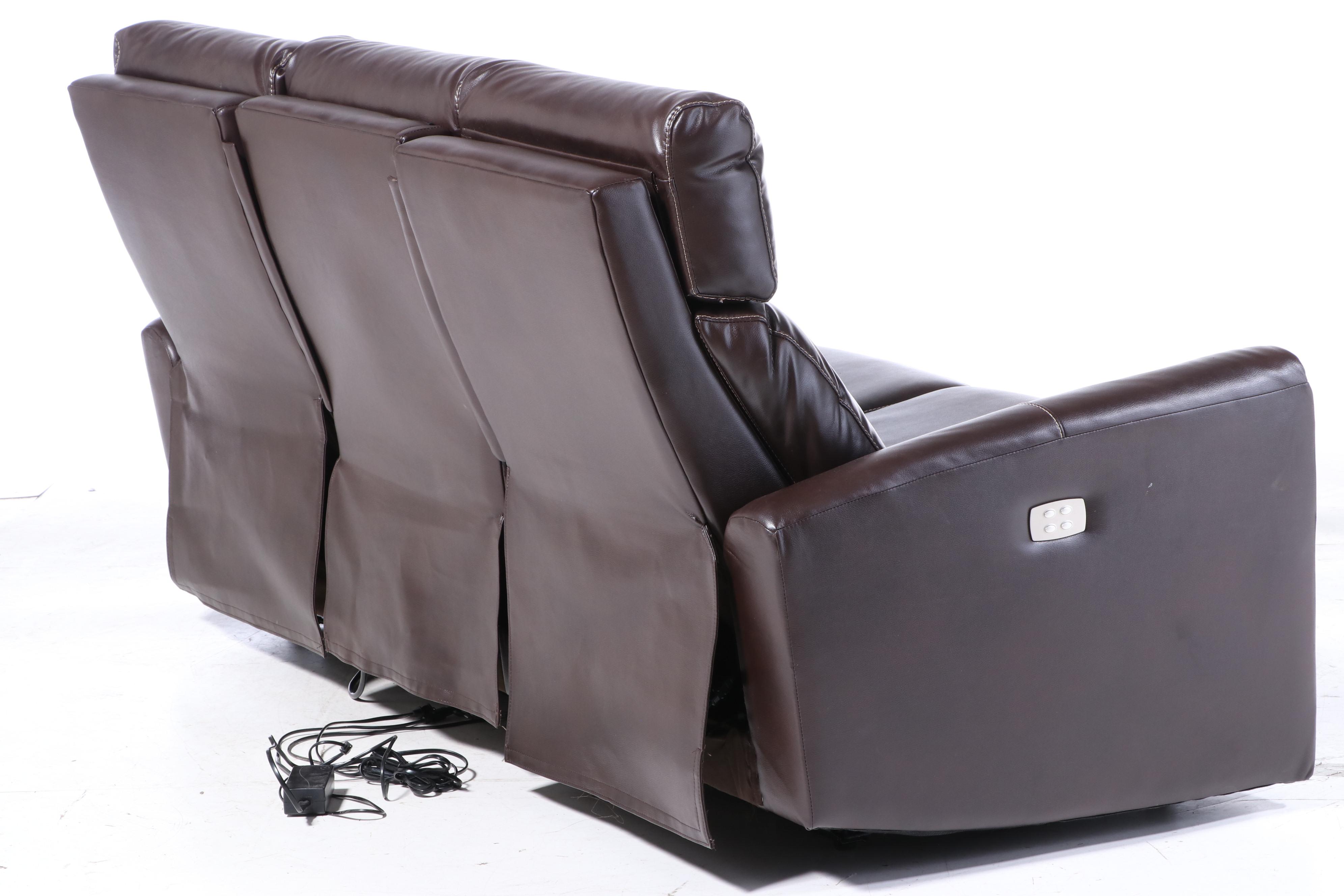 Havertys "Easy Street" Faux-Leather Dual Power-Reclining Sofa