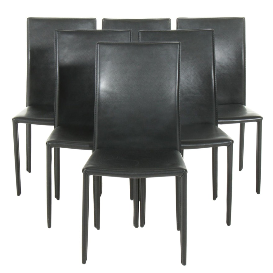 Contemporary Black Faux Leather Upholstered Dining Chairs, 21st Century