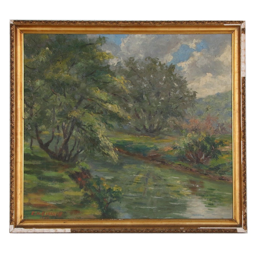 Creekside Landscape Oil Painting, 1989