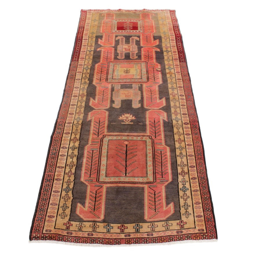 4'7 x 10'9 Hand-Knotted Northwest Persian Pictorial Hallway Runner, 1950s