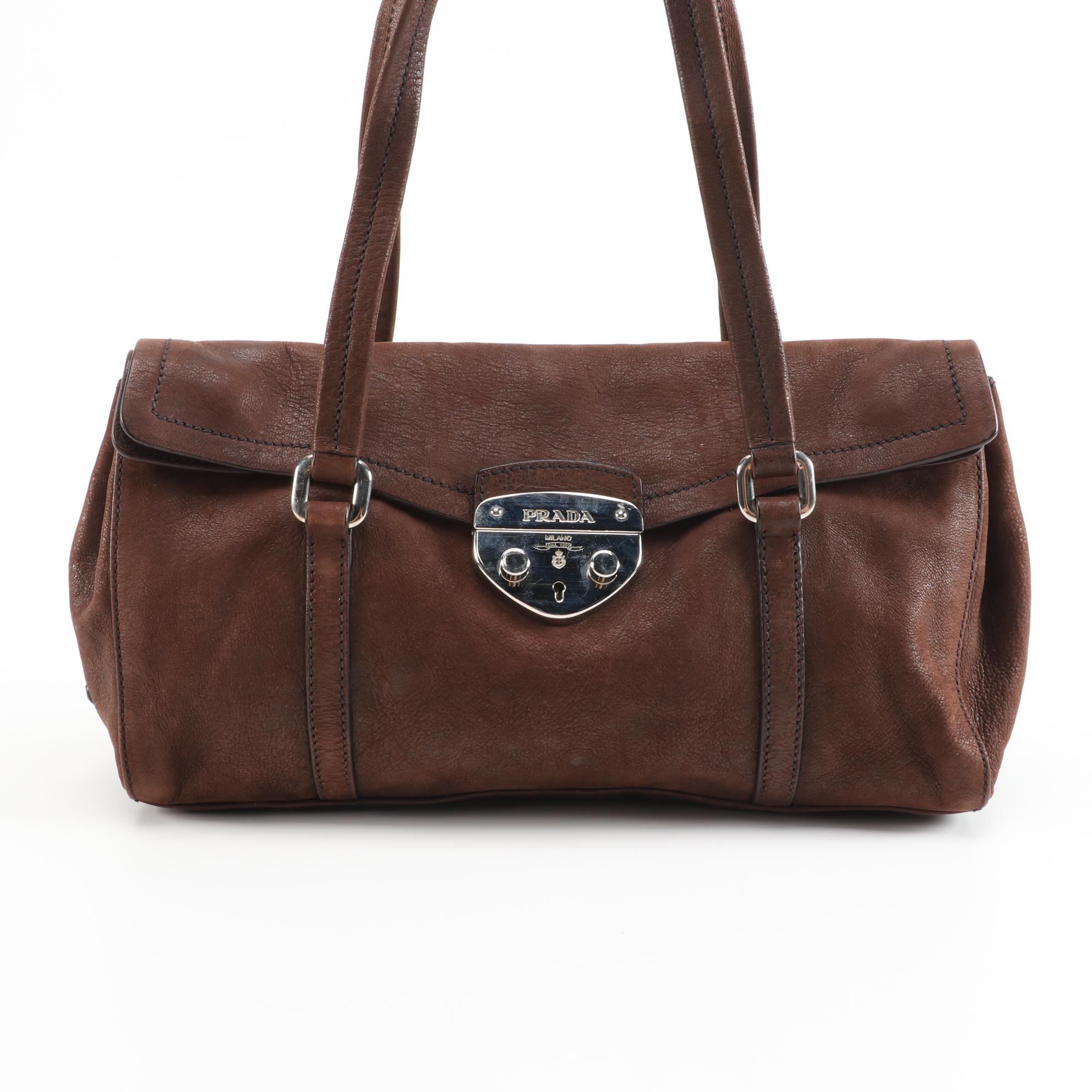 Prada Antic Easy A Leather Foldover Shoulder Bag in Teak