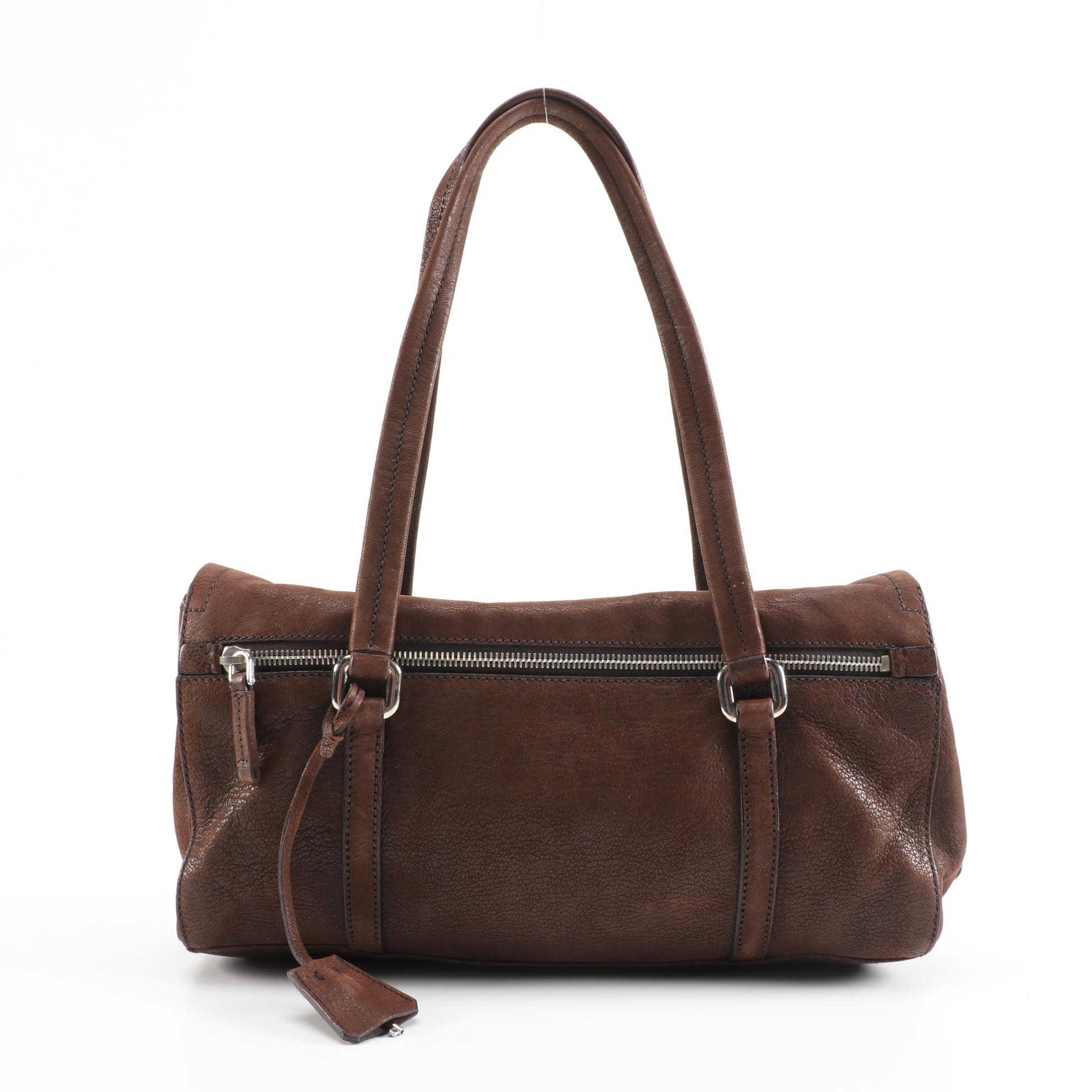 Prada Antic Easy A Leather Foldover Shoulder Bag in Teak
