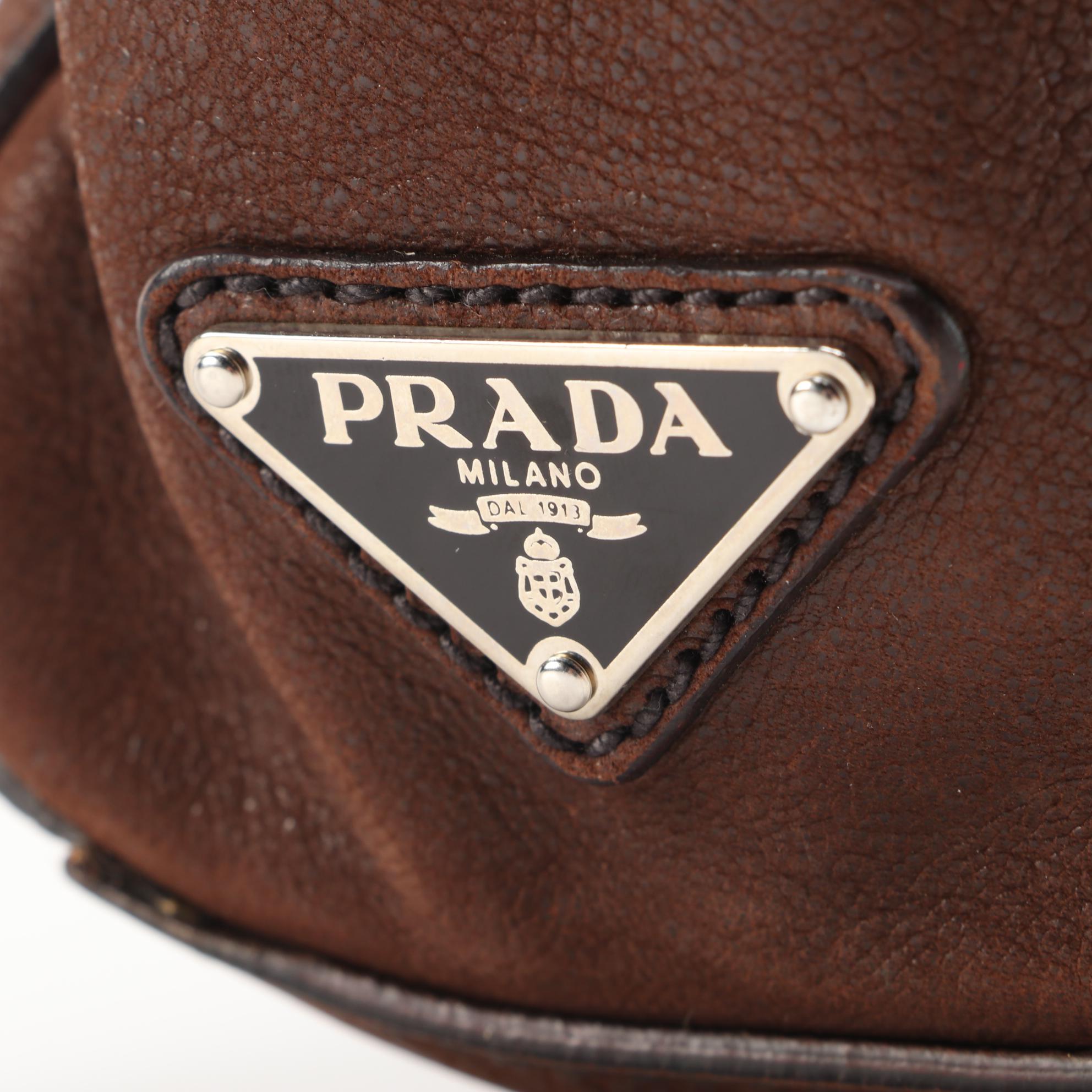 Prada Antic Easy A Leather Foldover Shoulder Bag in Teak