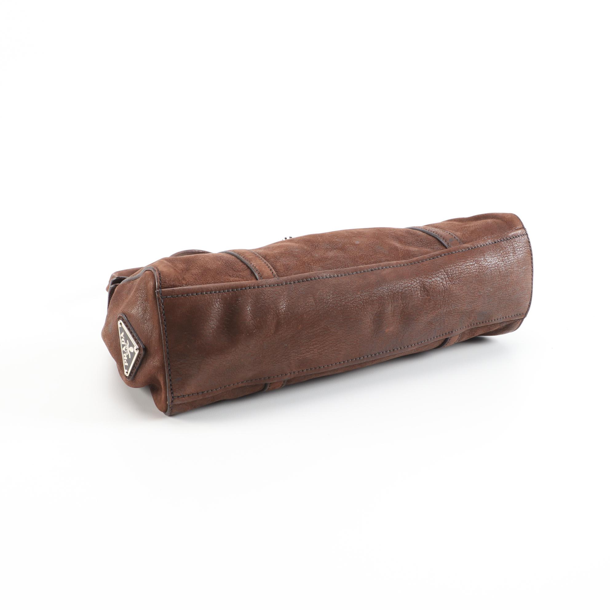 Prada Antic Easy A Leather Foldover Shoulder Bag in Teak