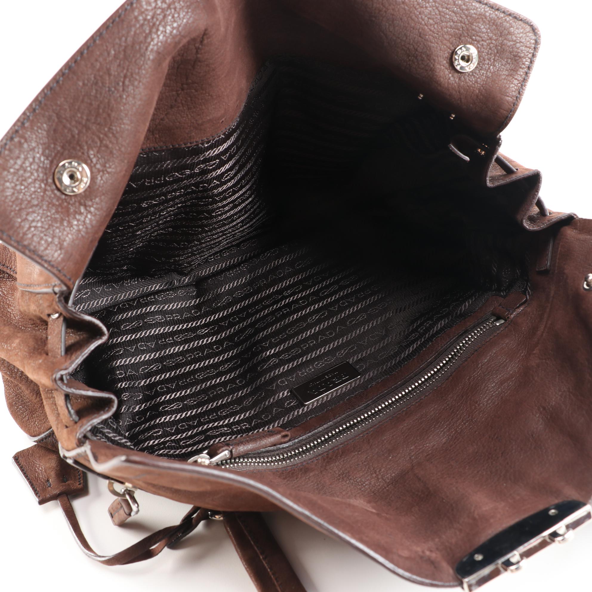 Prada Antic Easy A Leather Foldover Shoulder Bag in Teak