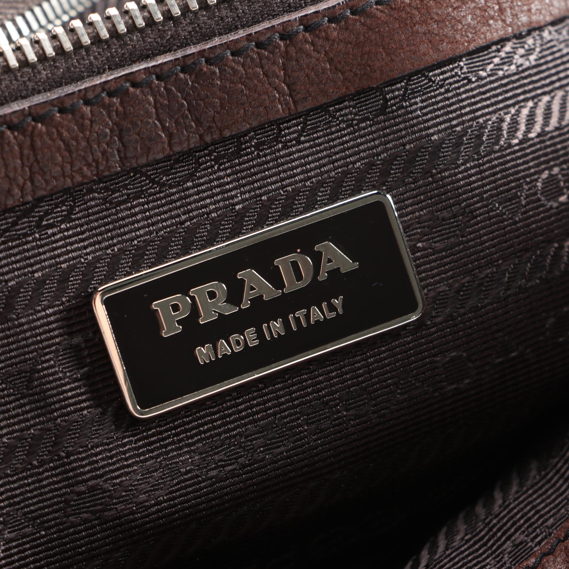 Prada Antic Easy A Leather Foldover Shoulder Bag in Teak