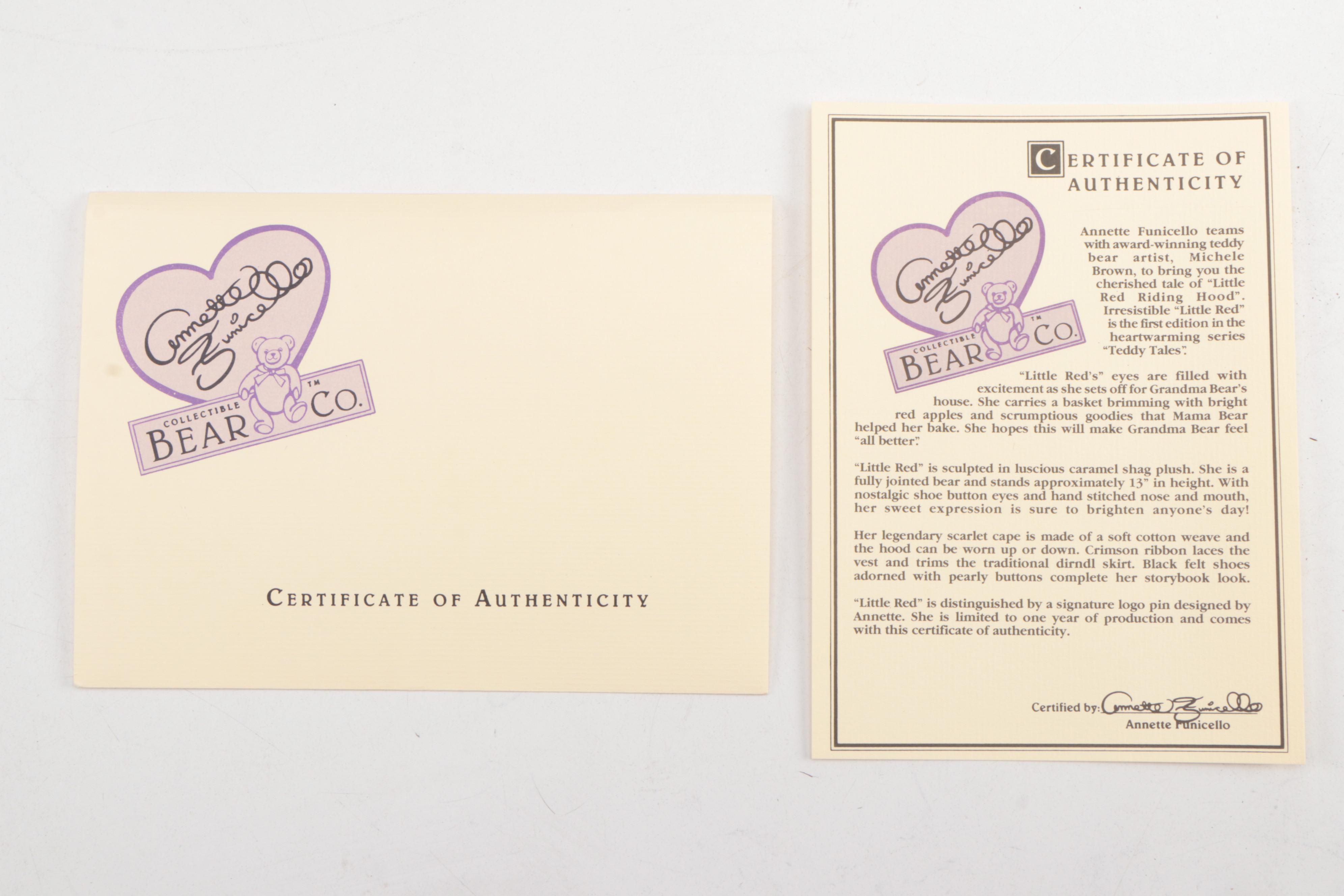 Annette Funicello "Little Red" Stuffed Bear in Box with COA