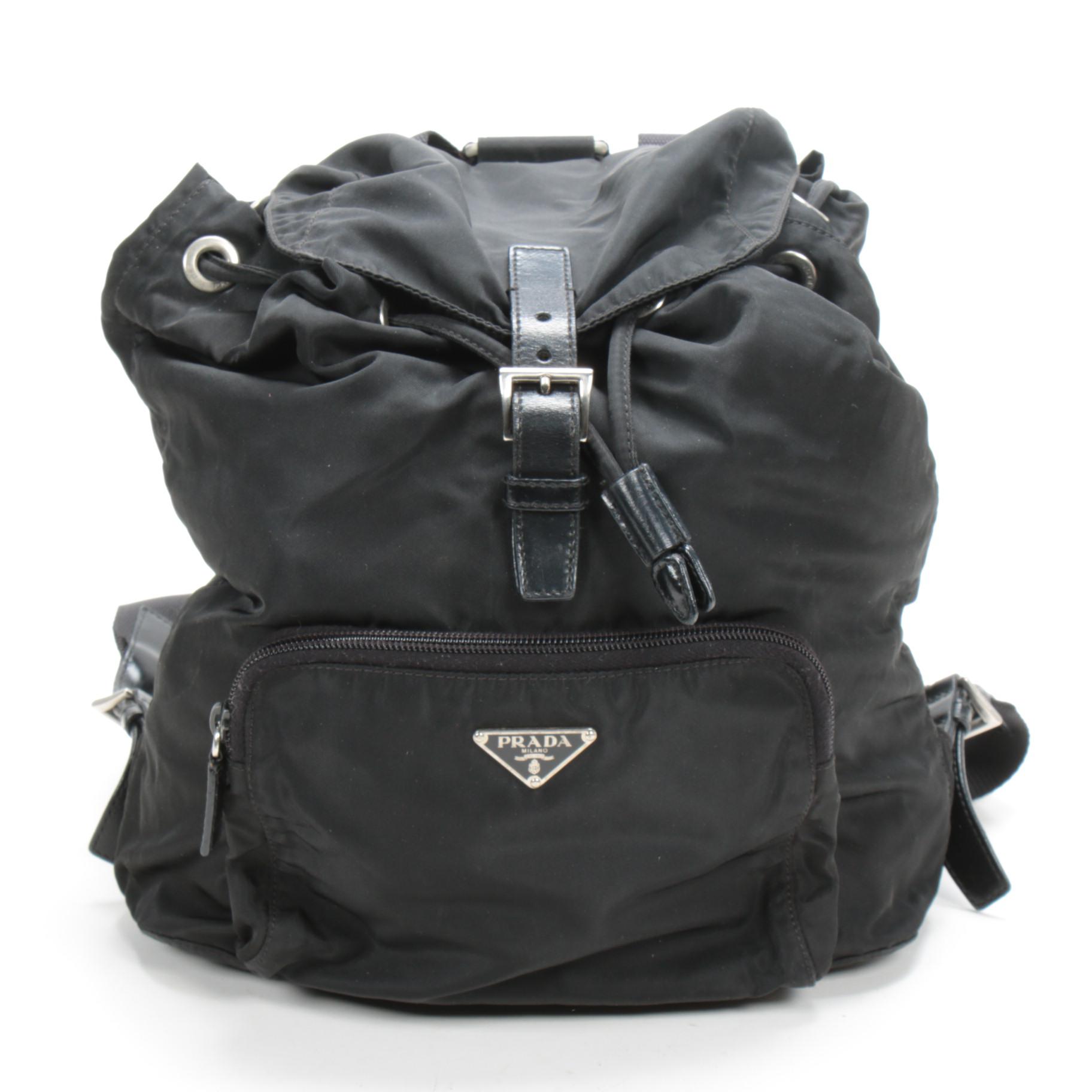Prada Backpack Purse in Black Tessuto Nylon with Leather Trim