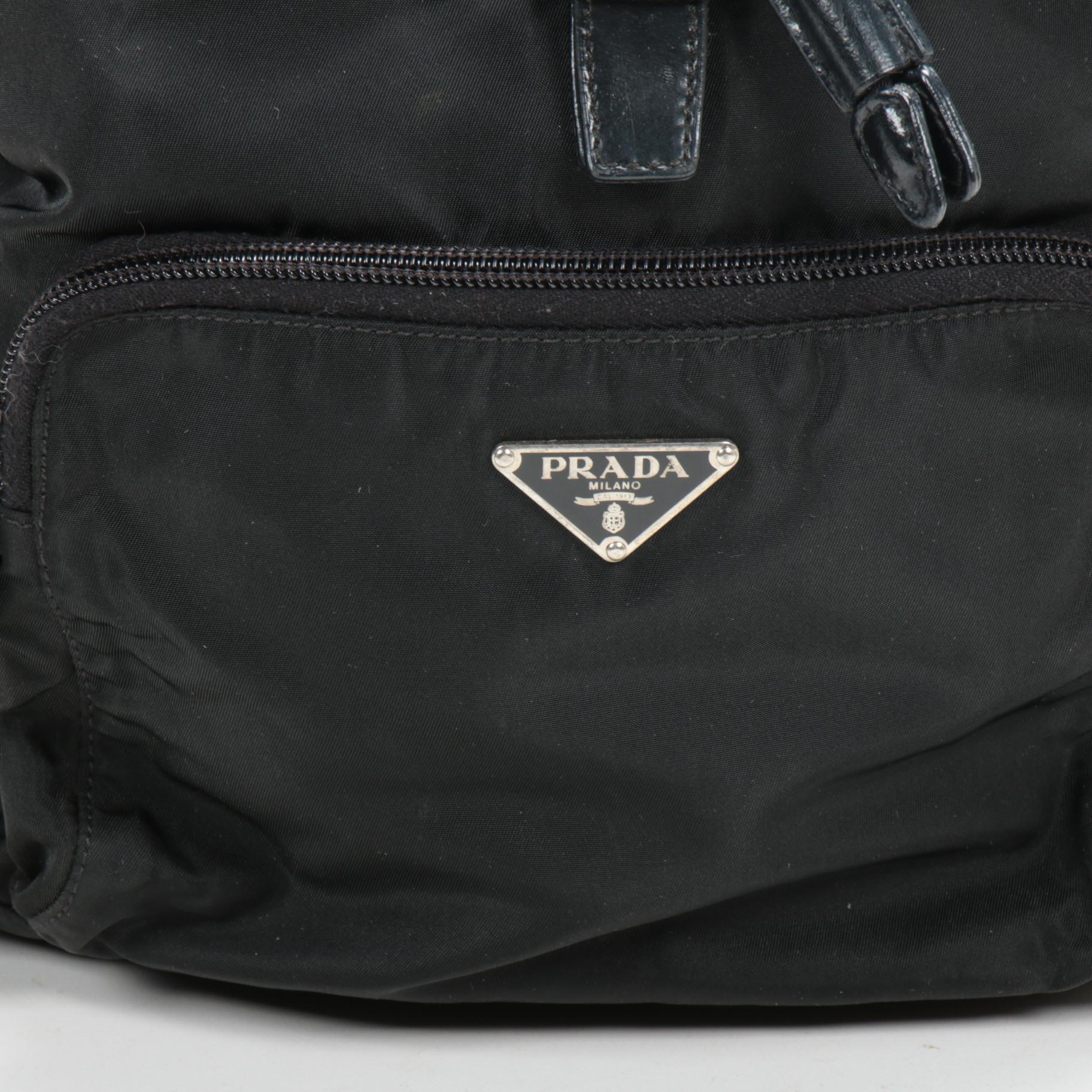 Prada Backpack Purse in Black Tessuto Nylon with Leather Trim