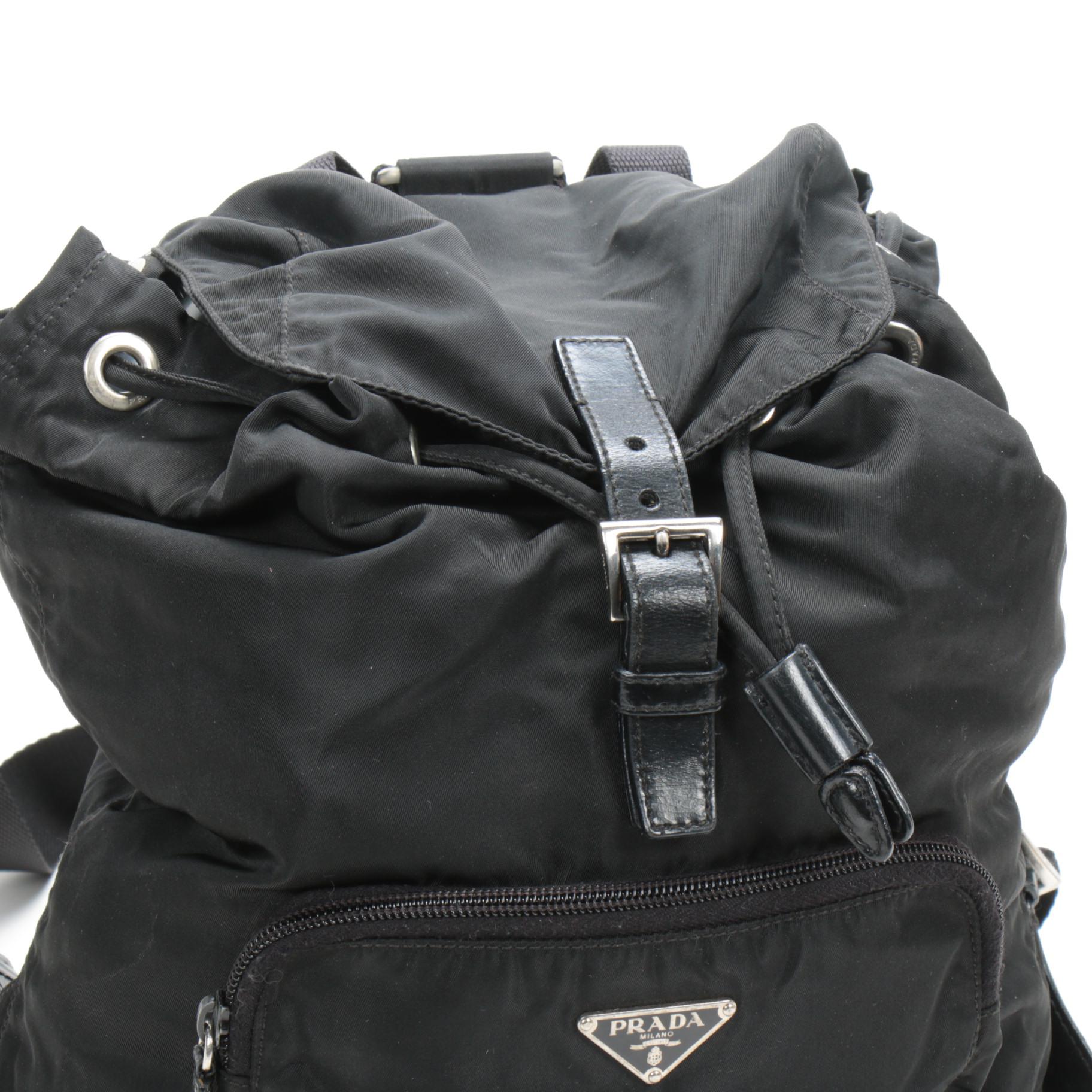 Prada Backpack Purse in Black Tessuto Nylon with Leather Trim