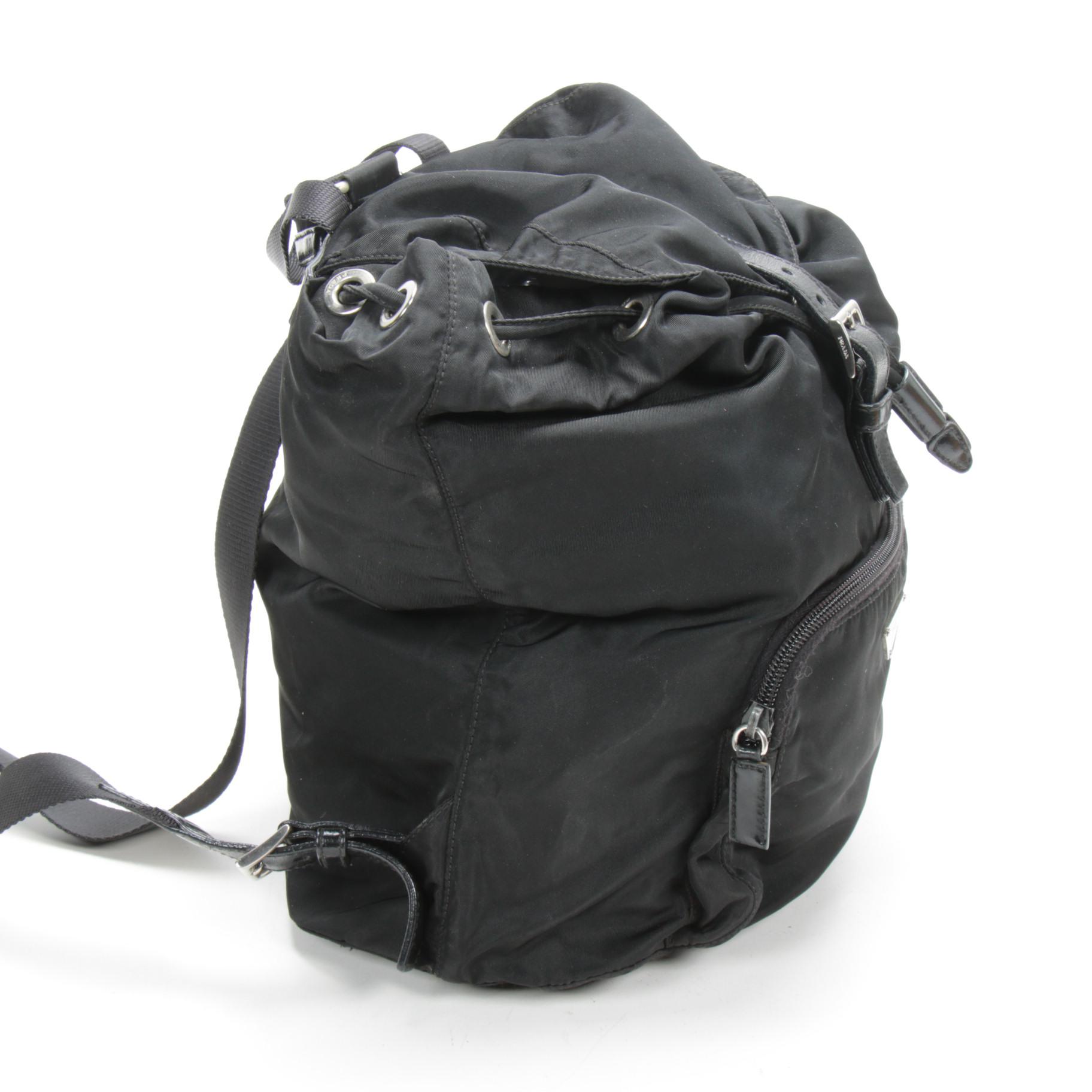 Prada Backpack Purse in Black Tessuto Nylon with Leather Trim