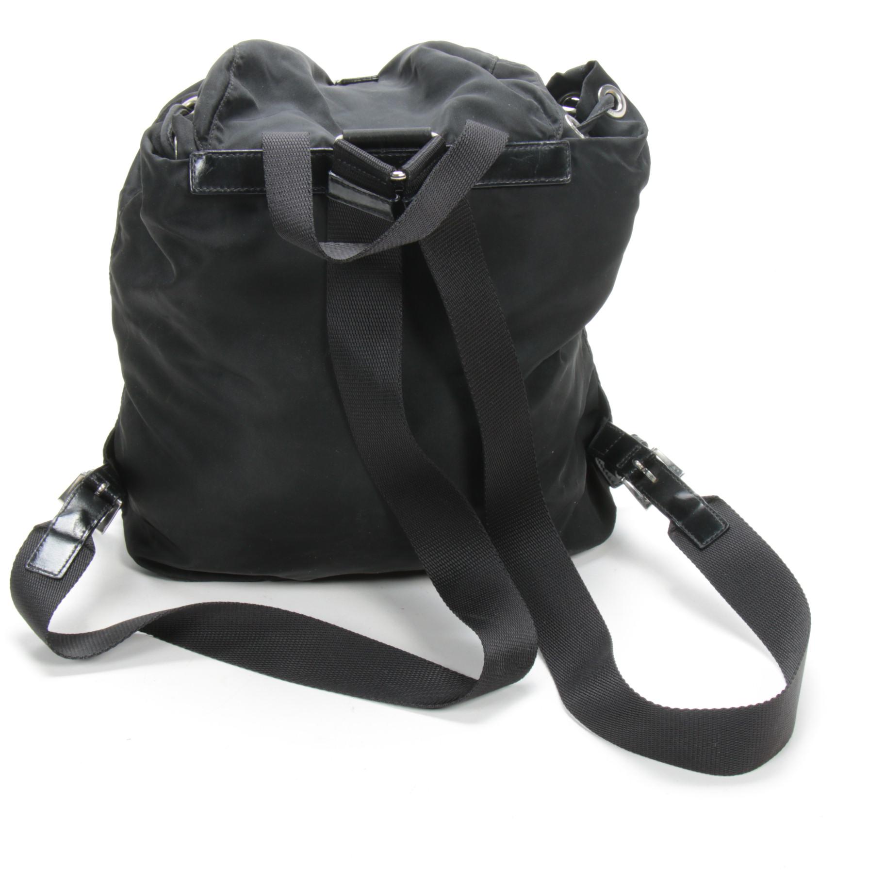 Prada Backpack Purse in Black Tessuto Nylon with Leather Trim