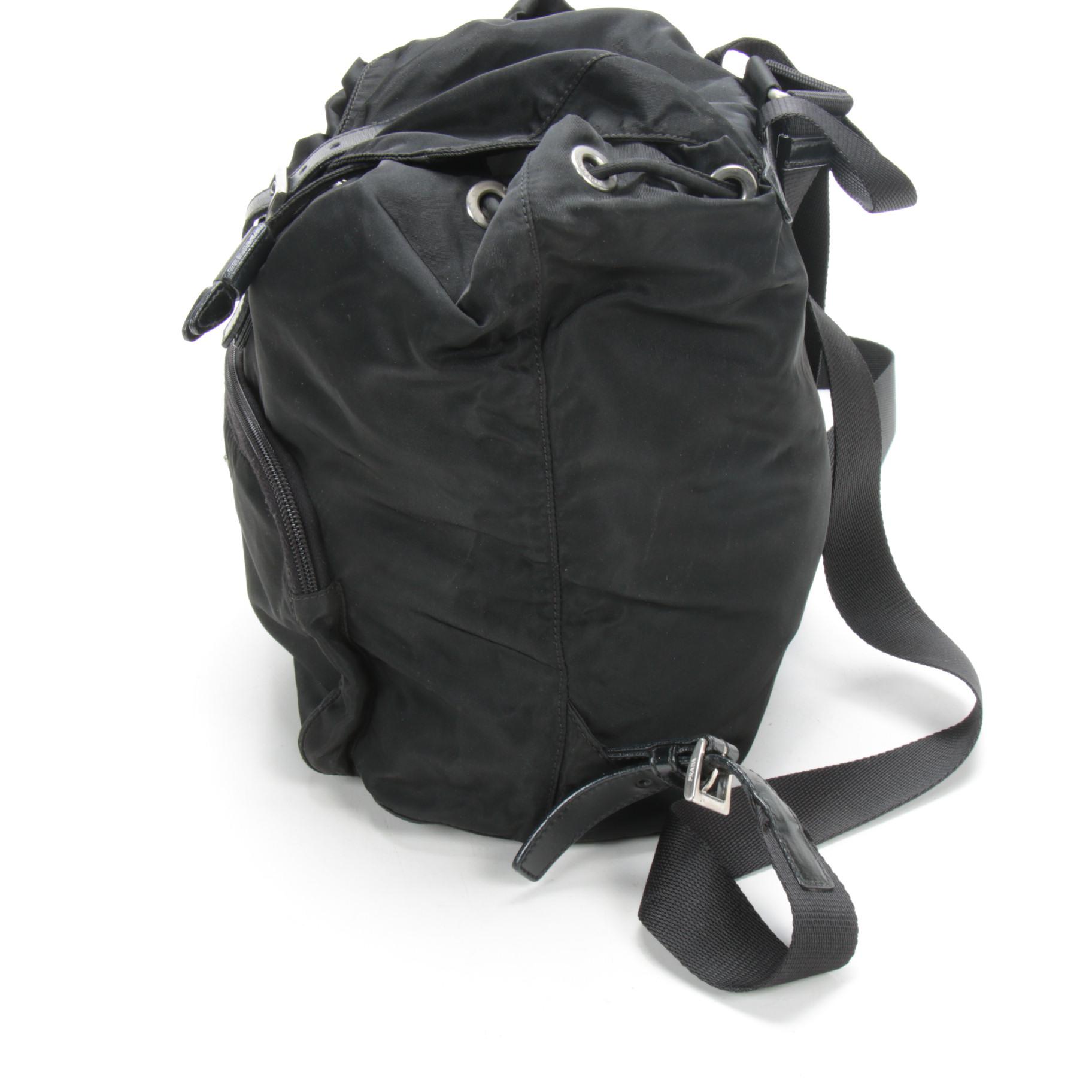 Prada Backpack Purse in Black Tessuto Nylon with Leather Trim