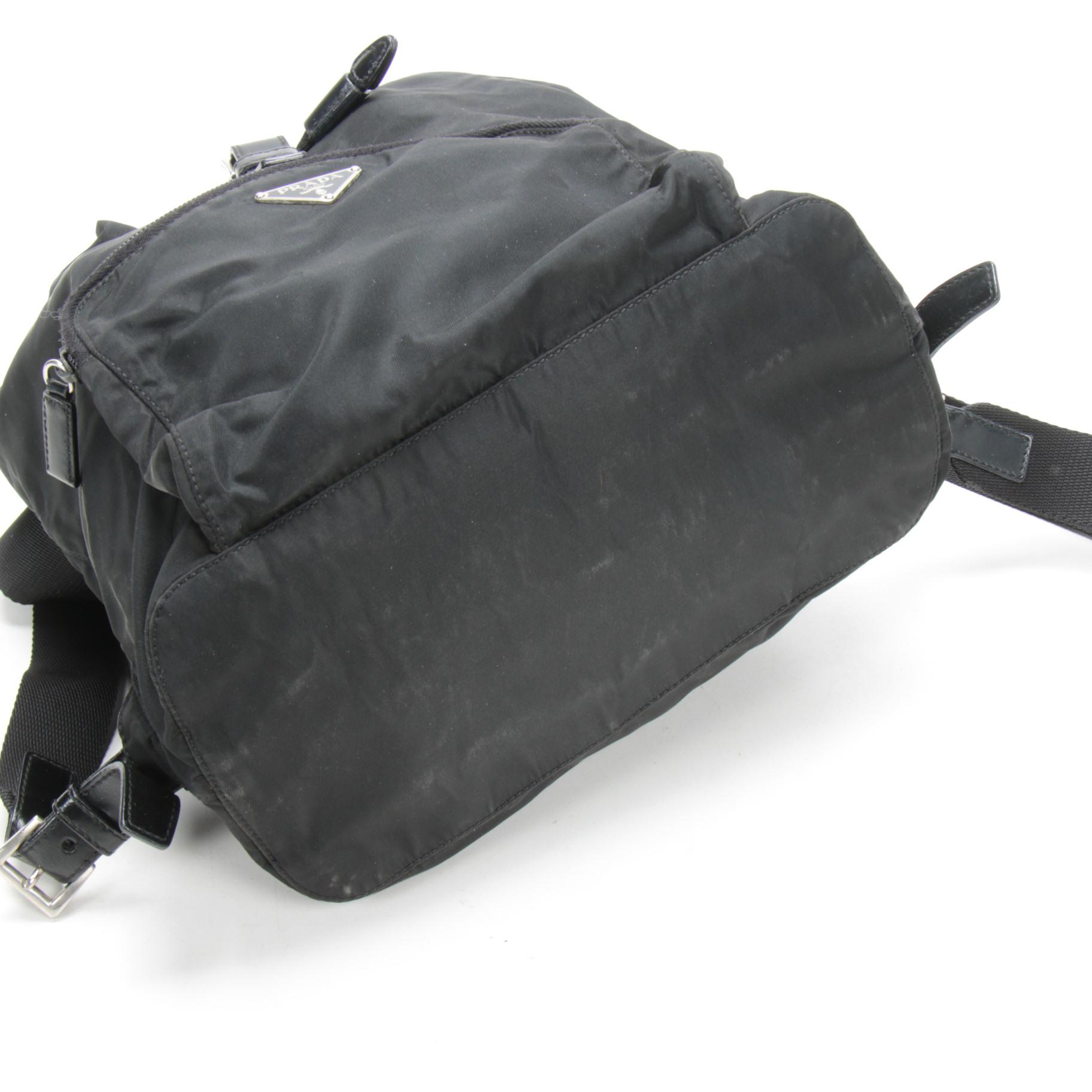 Prada Backpack Purse in Black Tessuto Nylon with Leather Trim