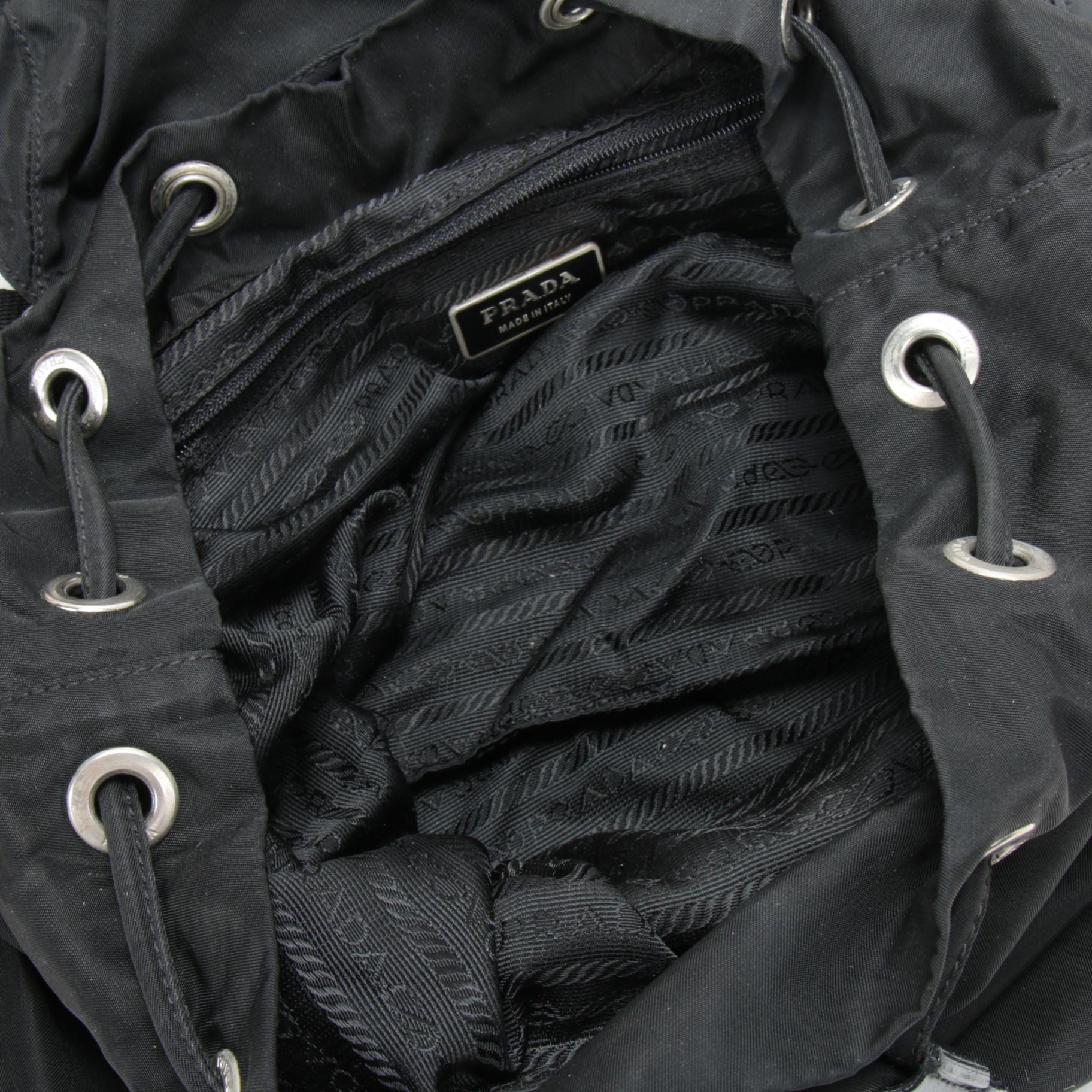 Prada Backpack Purse in Black Tessuto Nylon with Leather Trim
