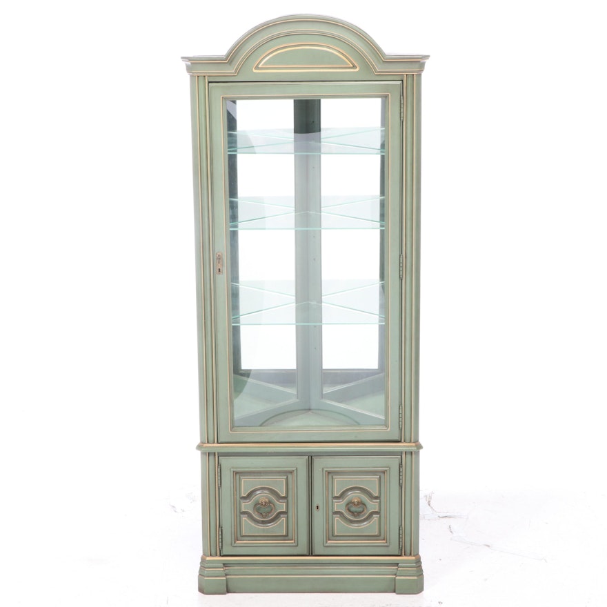 Green-Painted and Parcel-Gilt Corner Cabinet, Mid-20th Century