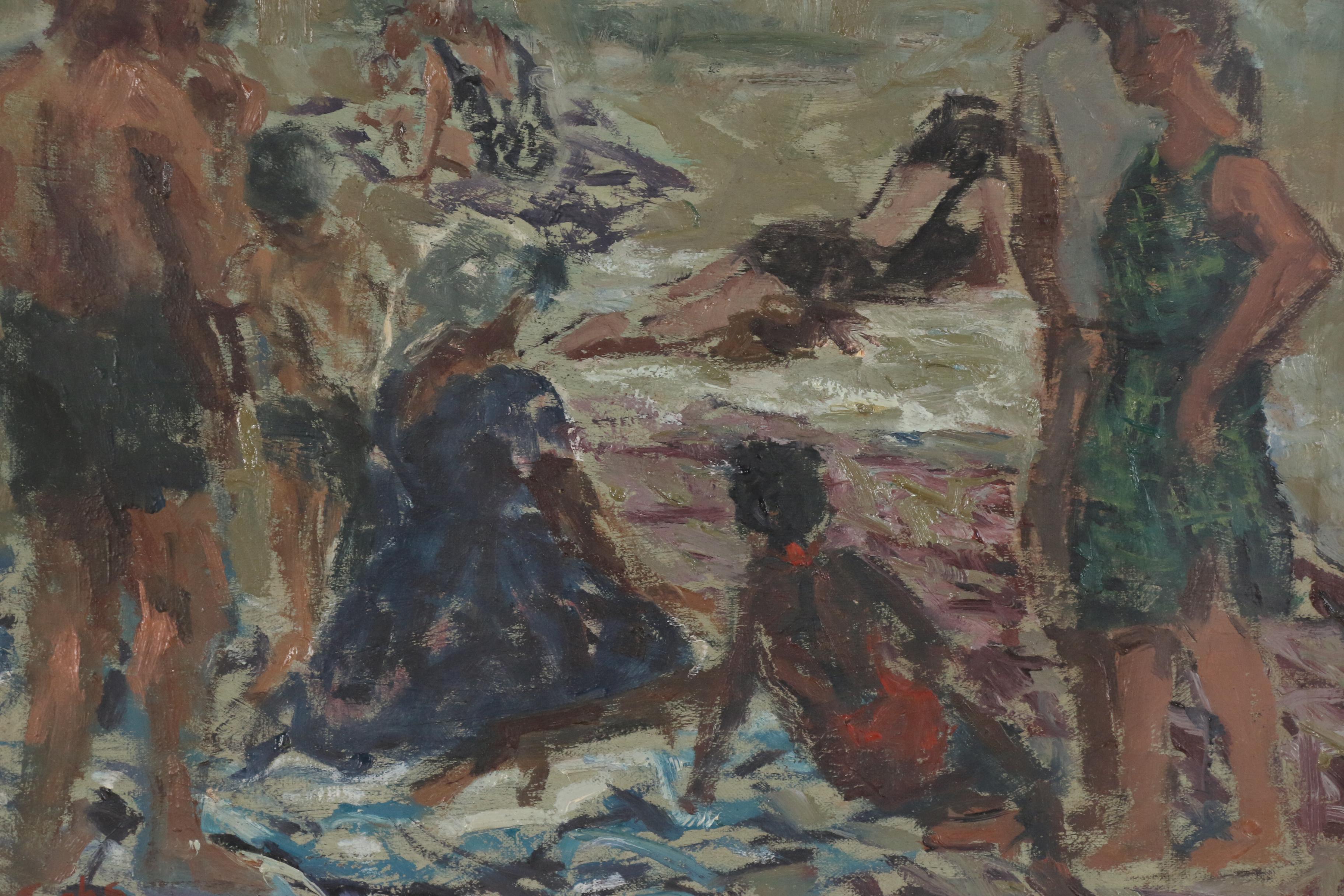 Carl Fuchs Abstract Figural Oil Painting, 1963