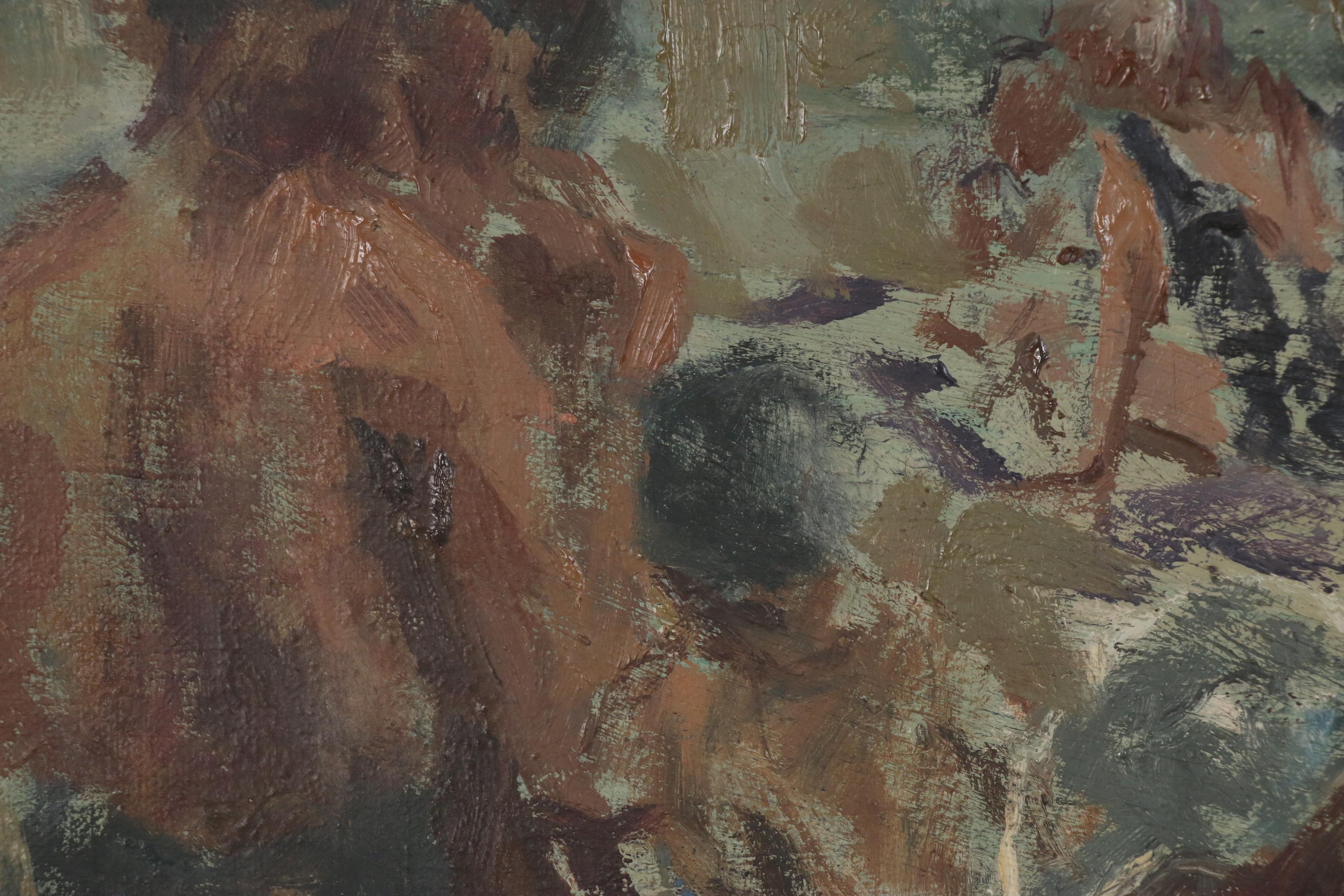 Carl Fuchs Abstract Figural Oil Painting, 1963