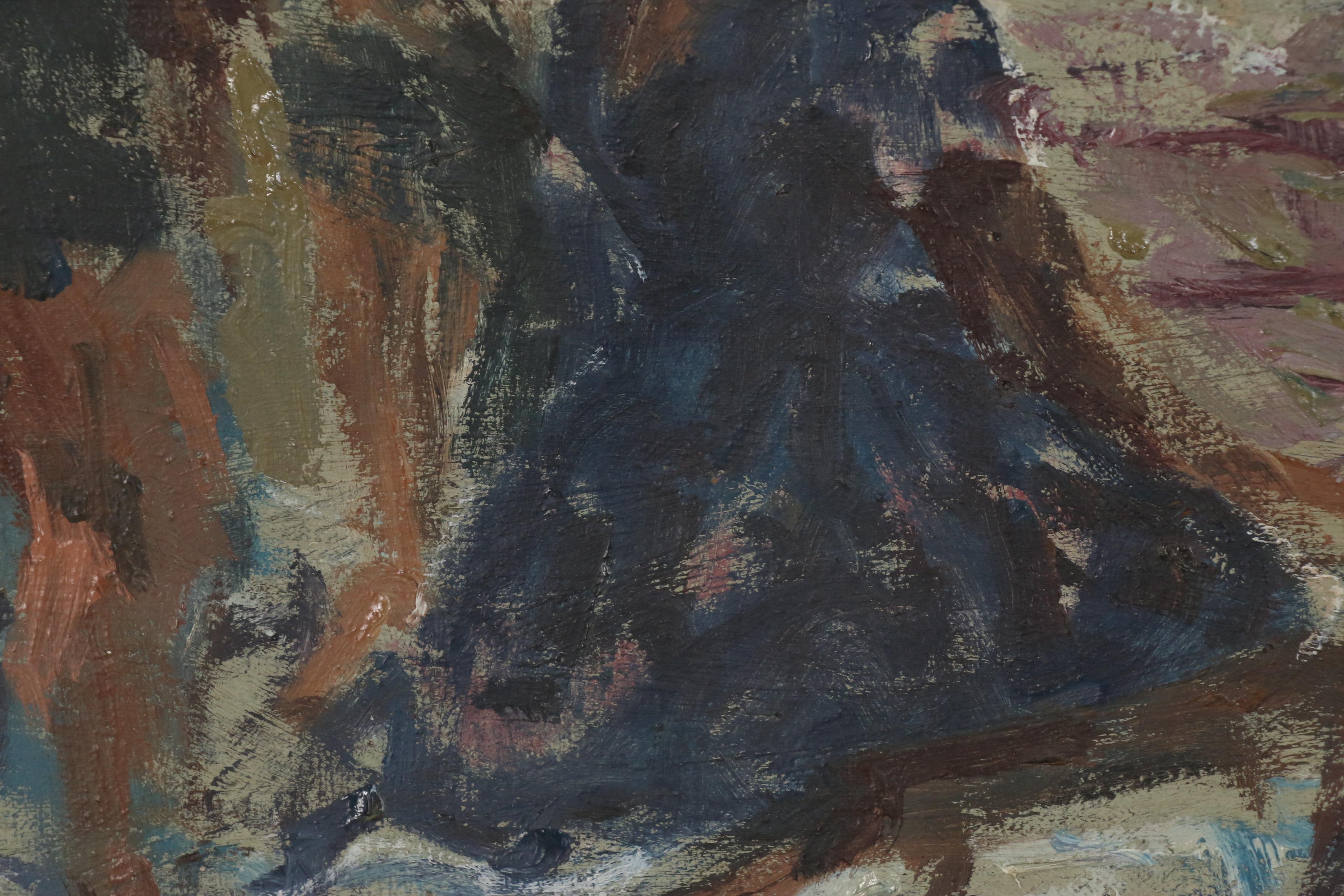 Carl Fuchs Abstract Figural Oil Painting, 1963