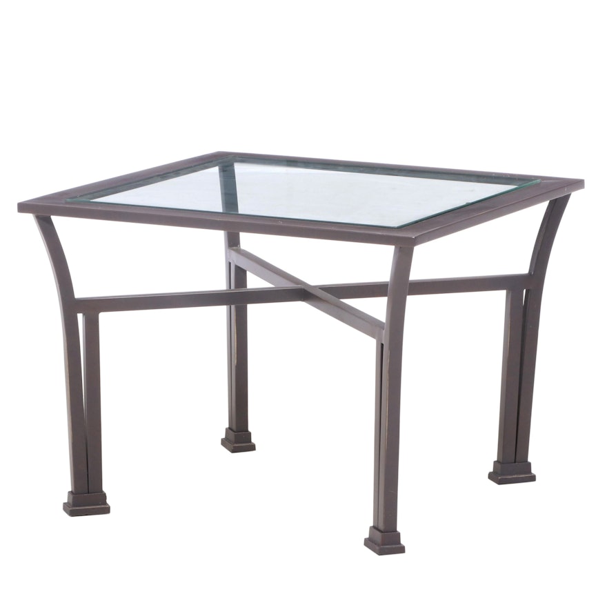 Bronze-Patinated Metal and Glass Top Side Table