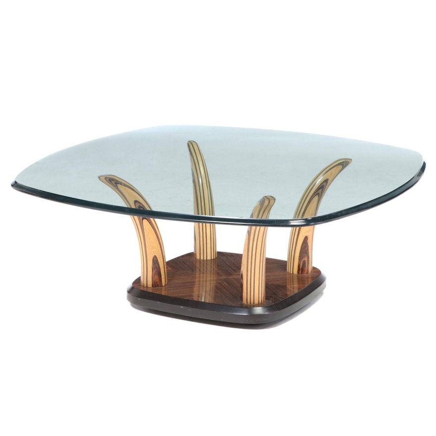 Henredon Contemporary Glass Top and Mixed Wood Coffee Table